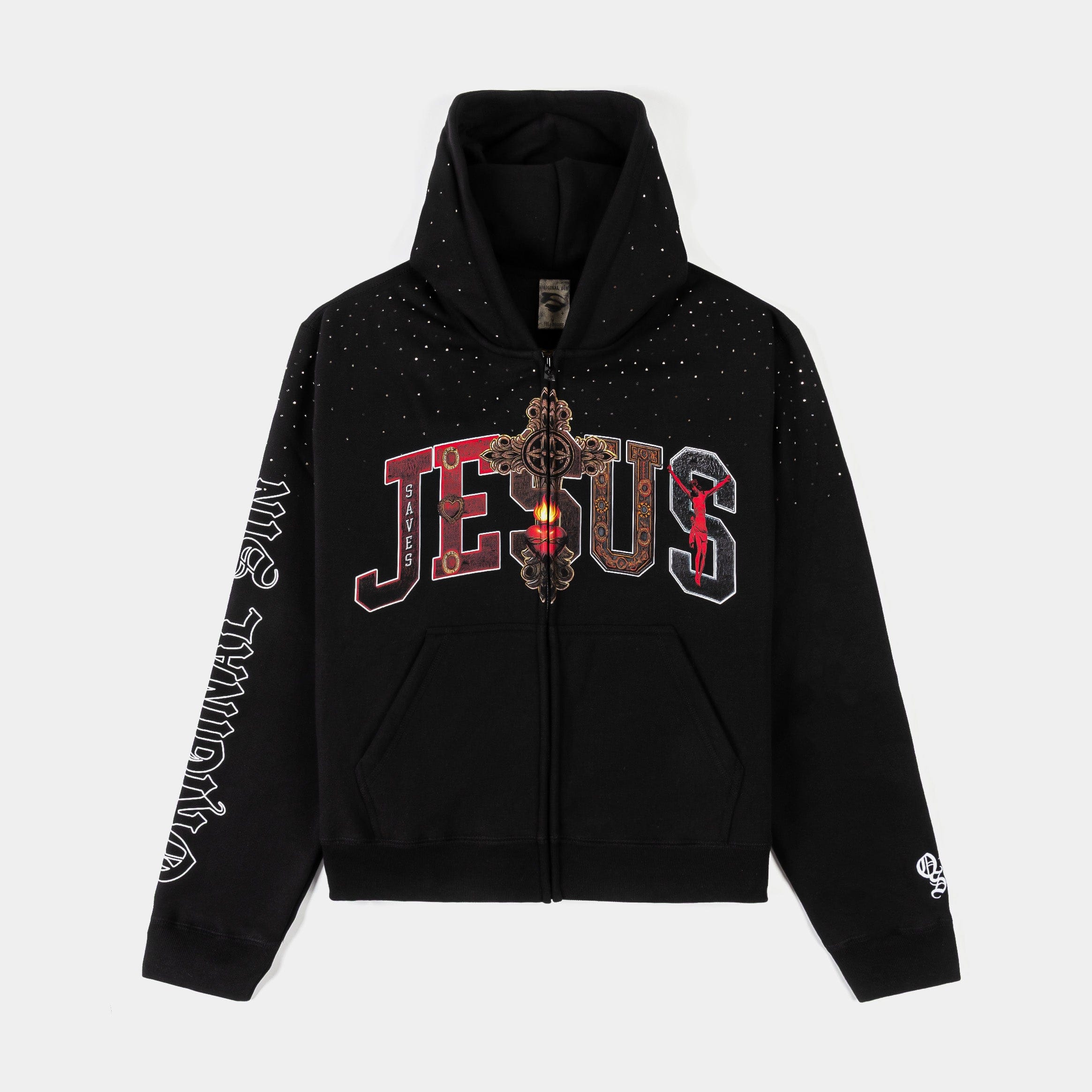 ORIGINAL SIN Jesus Letters Zip Up Mens Hoodie (Black/White)
