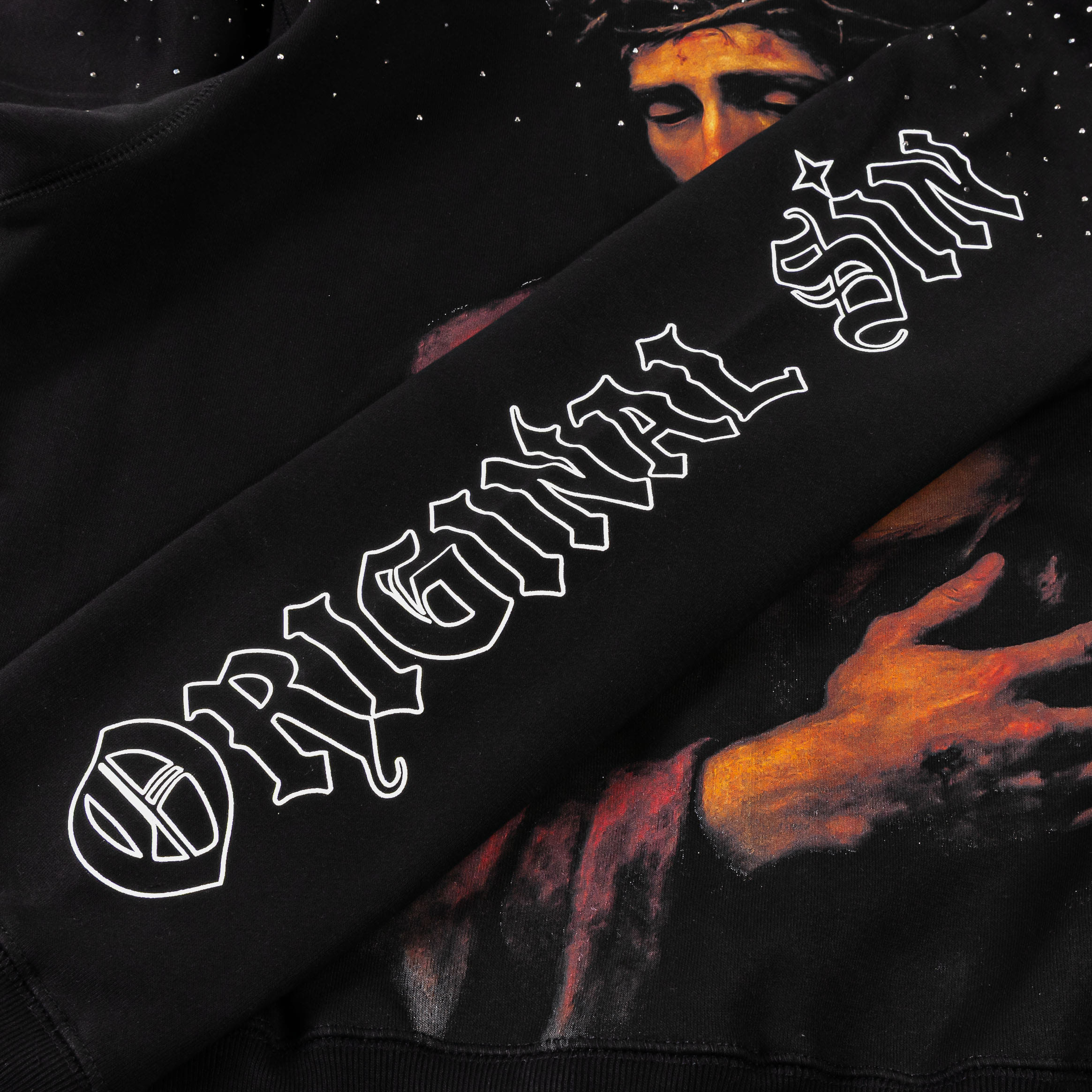 ORIGINAL SIN Jesus Letters Zip Up Mens Hoodie (Black/White)