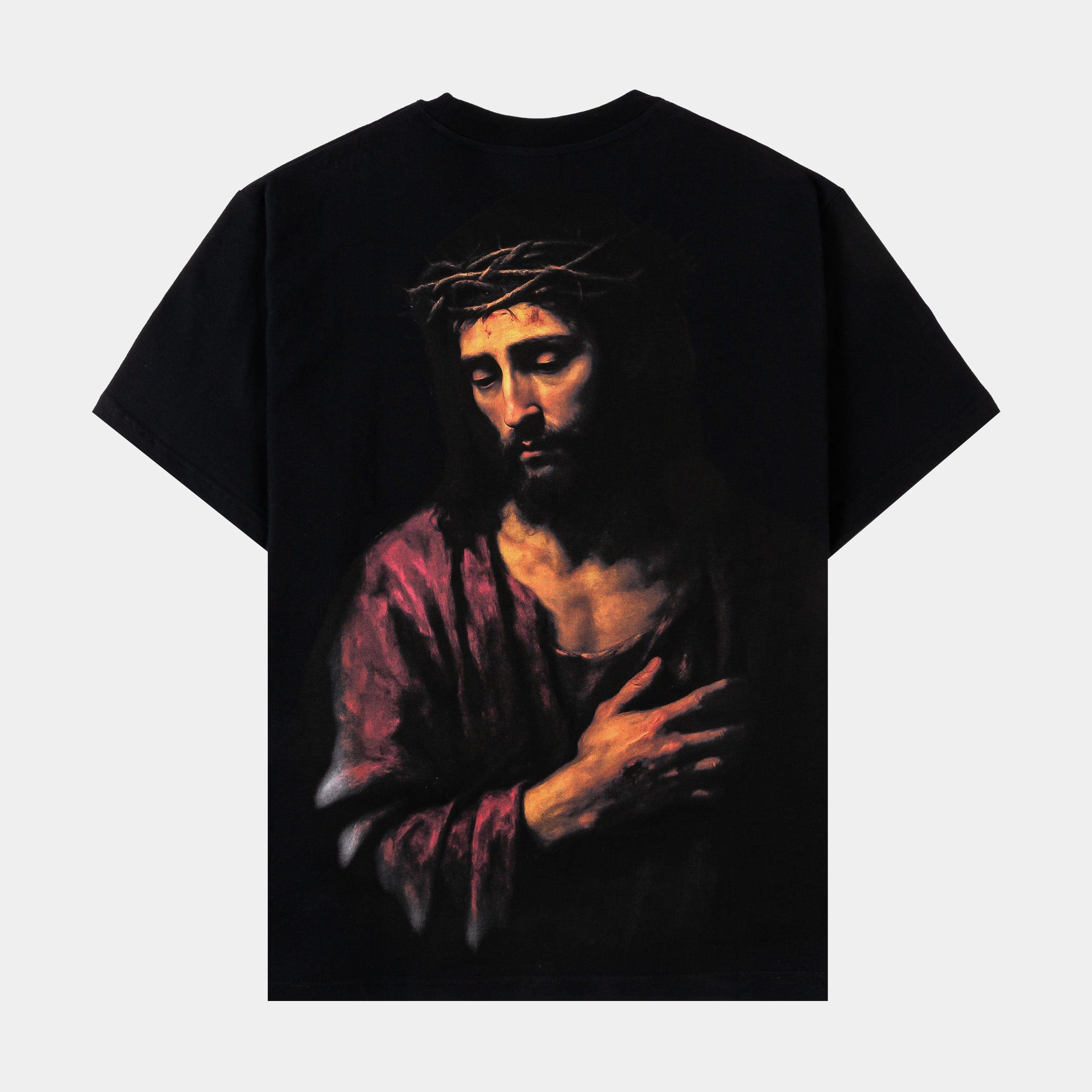 ORIGINAL SIN Jesus Letters Mens Short Sleeve Shirt (Black/Red)