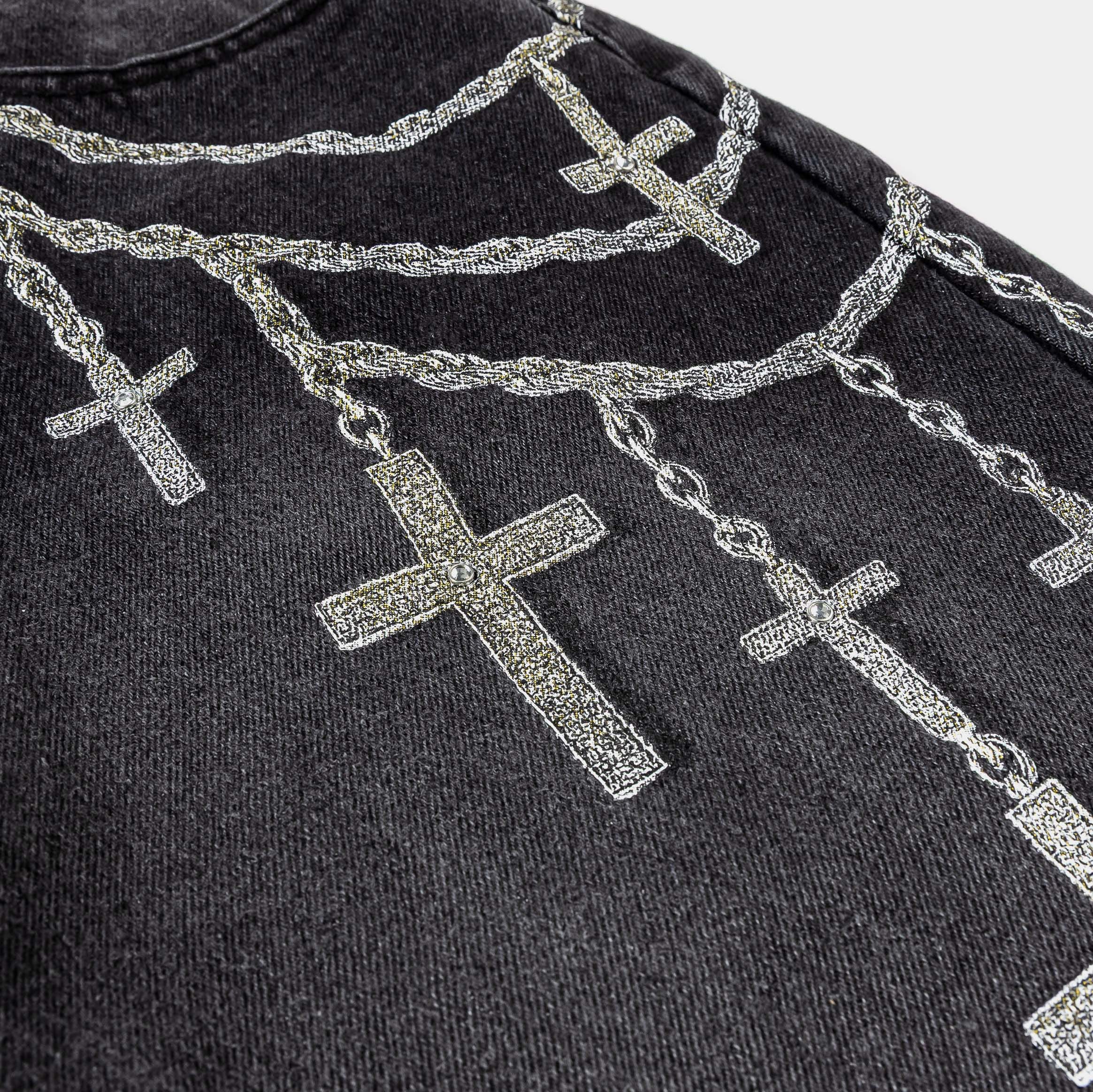 ORIGINAL SIN Chains Denim Mens Shorts (Black)