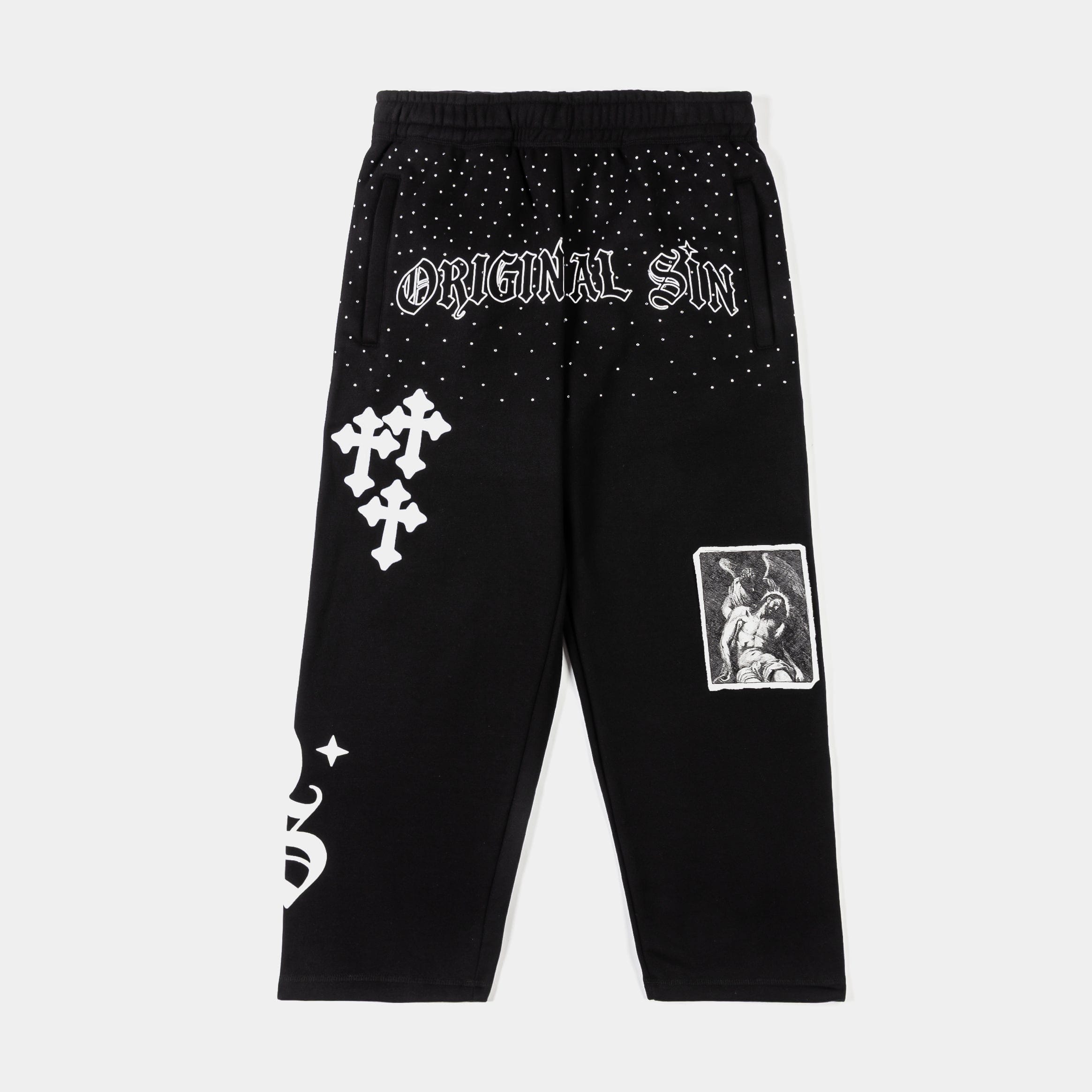 ORIGINAL SIN Rhinestone Mens Sweatpants (Black/White)