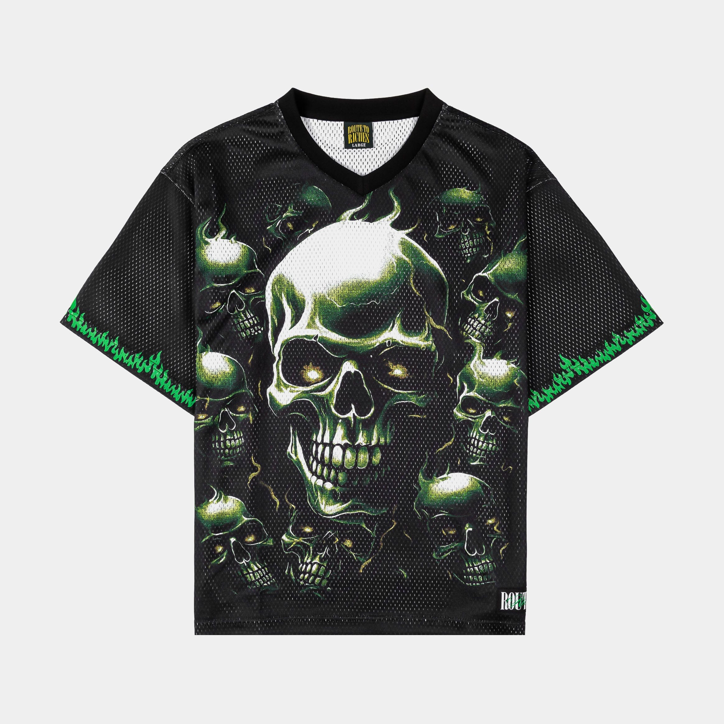 ROUTE TO RICHES Green Skulls Mesh Mens Jersey (Black/Green)