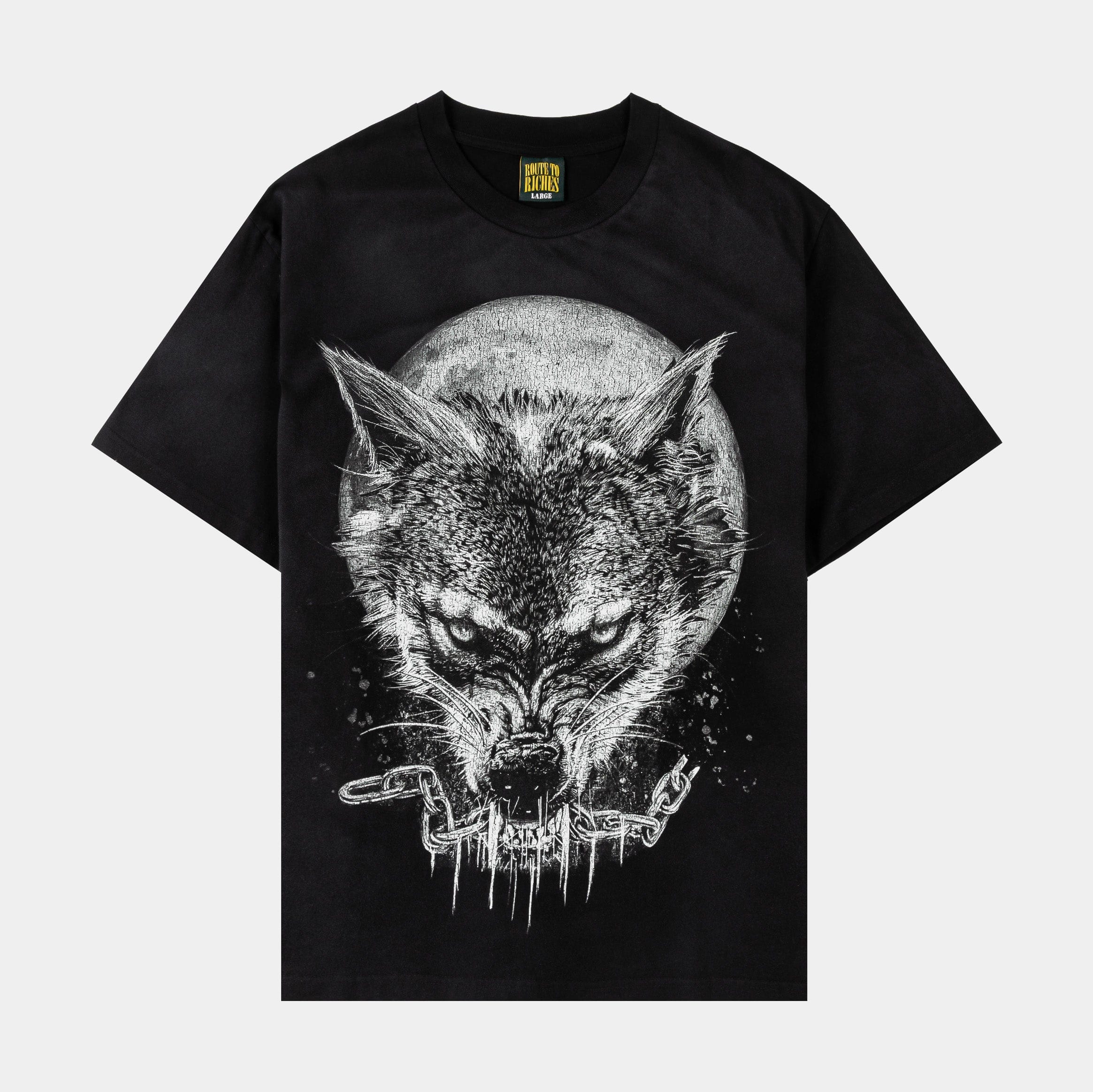 ROUTE TO RICHES Wolf In Chains Washed Mens Short Sleeve Shirt (Grey/White)