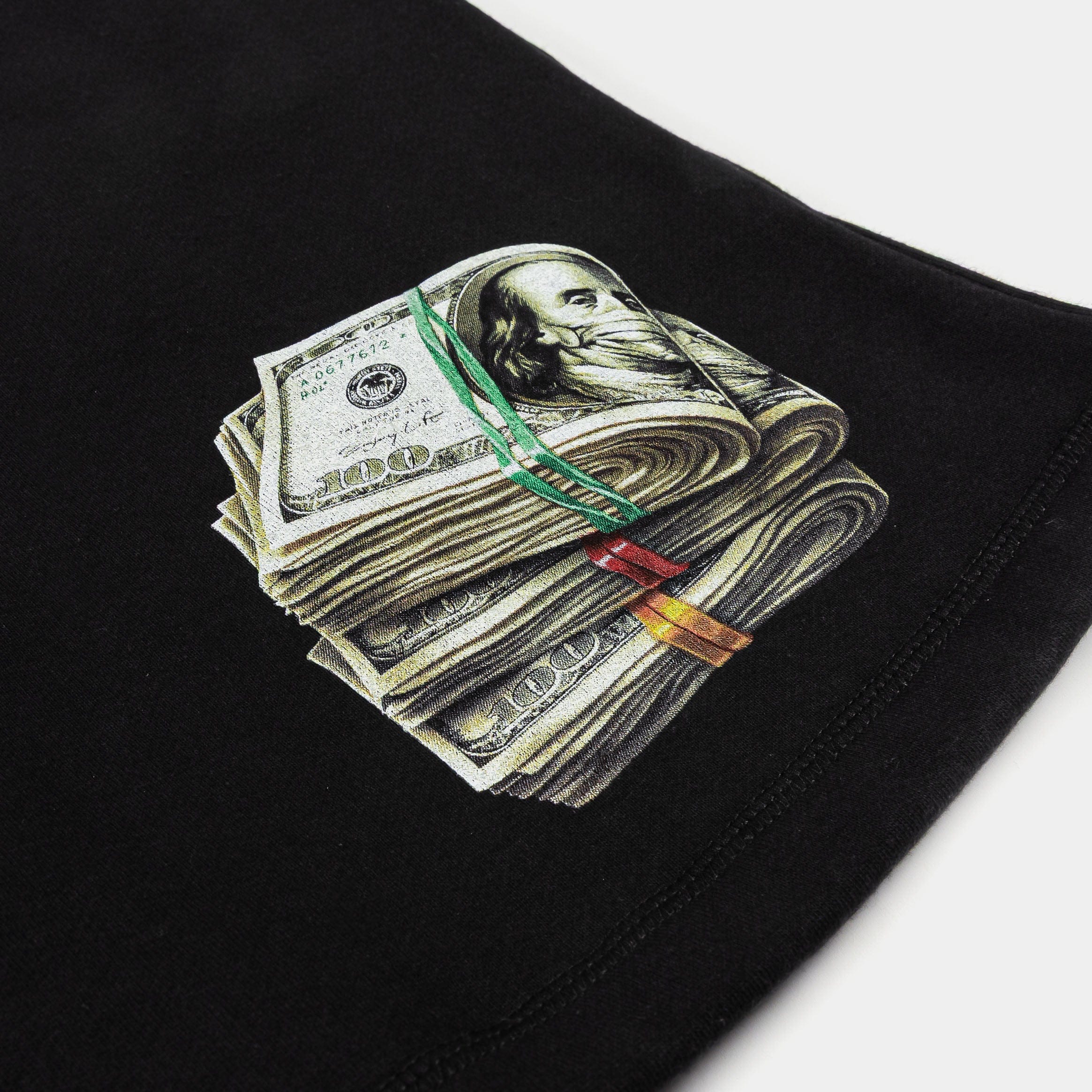 ROUTE TO RICHES Money Talks Long Fleece Mens Shorts (Black/White)