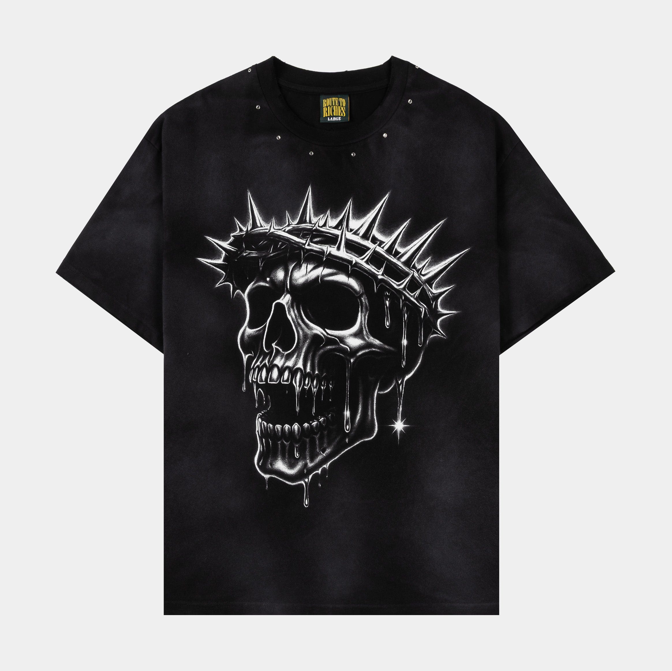 ROUTE TO RICHES Crown Of Thorns Washed Mens Short Sleeve Shirt (Black/White)