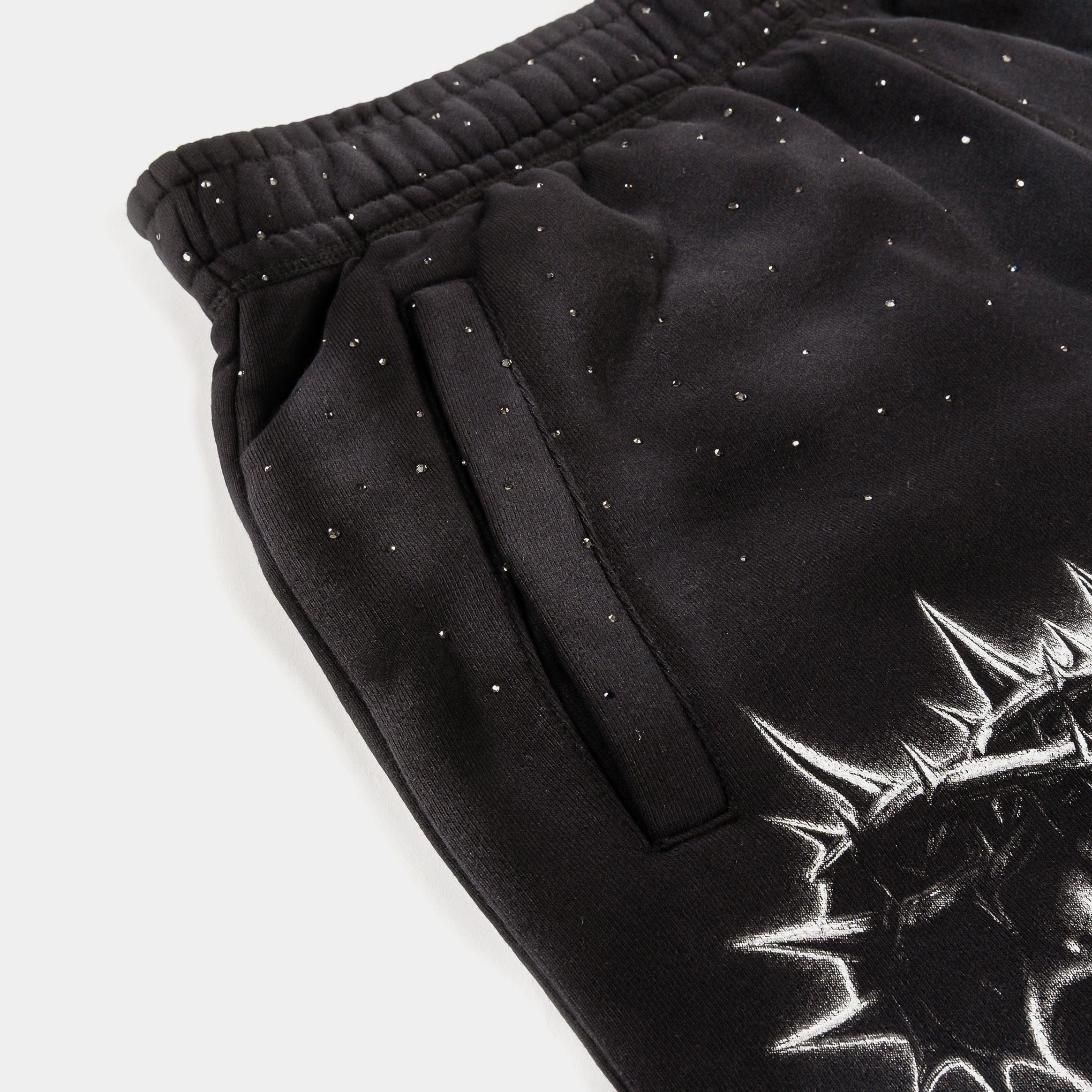 ROUTE TO RICHES Crown Of Thorns Long Washed Mens Shorts (Grey/White)