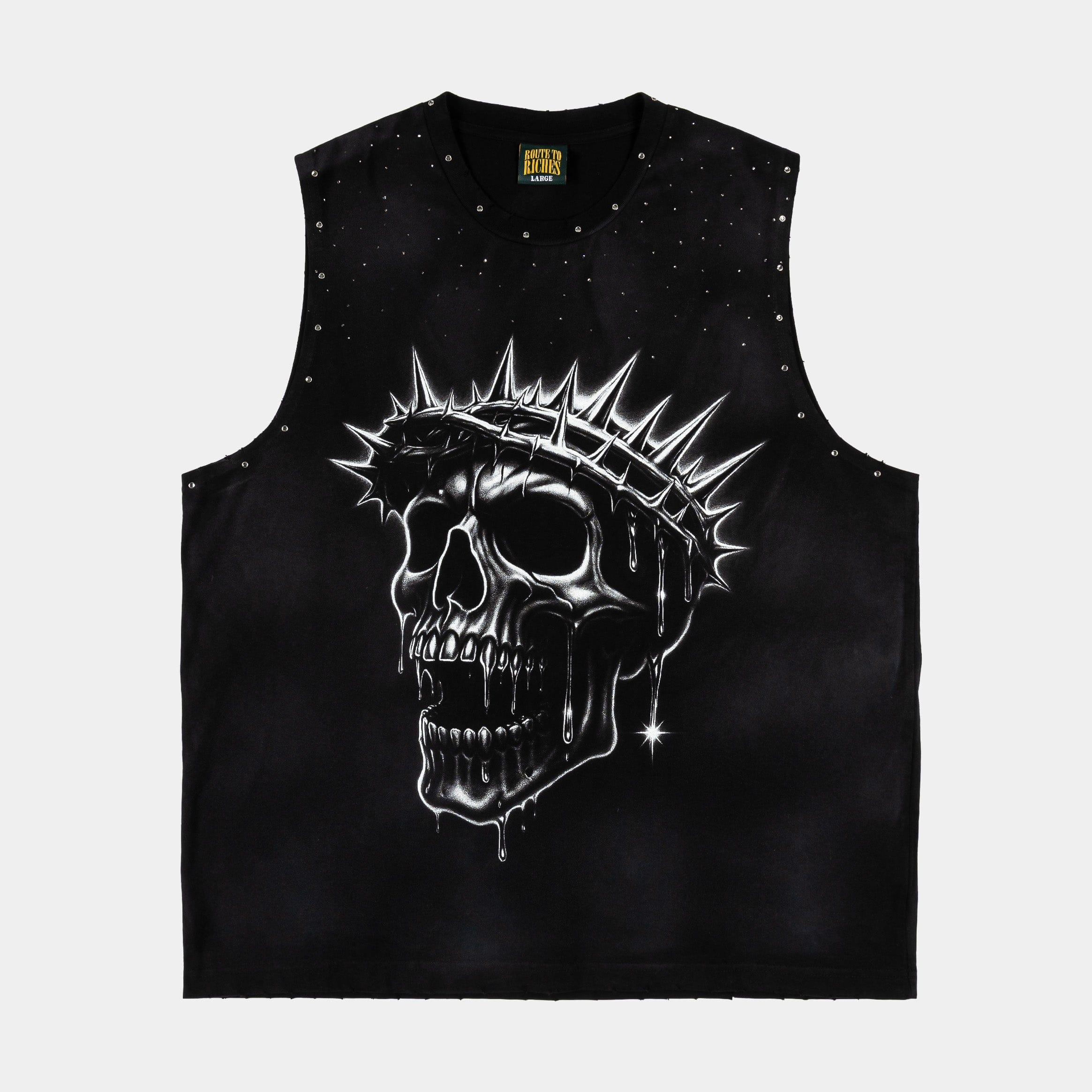 ROUTE TO RICHES Crown Of Thorns Cut Off Washed Mens Tank Top (Black/White)
