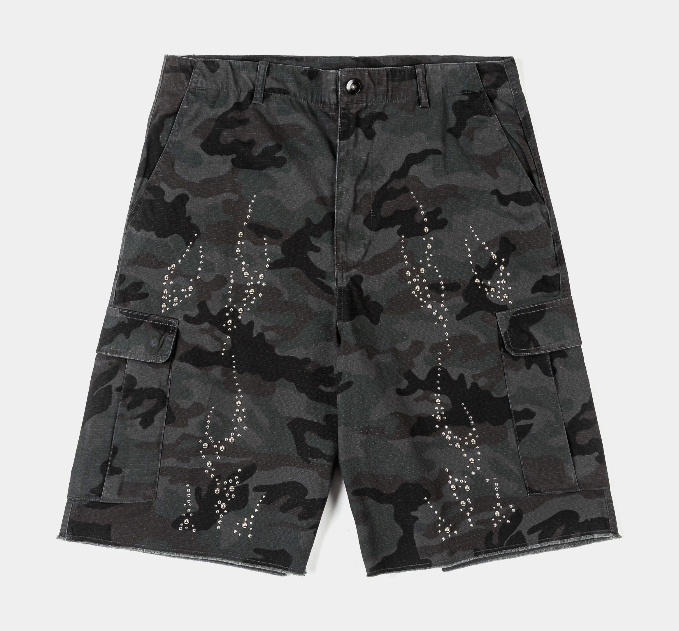 MAISON ARTICLE Studded Camo Cargo Mens Shorts (Black/Grey)