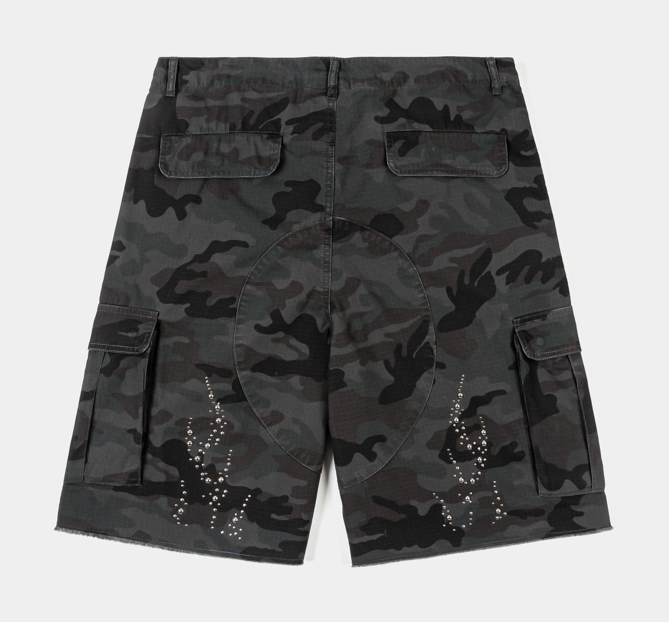 MAISON ARTICLE Studded Camo Cargo Mens Shorts (Black/Grey)