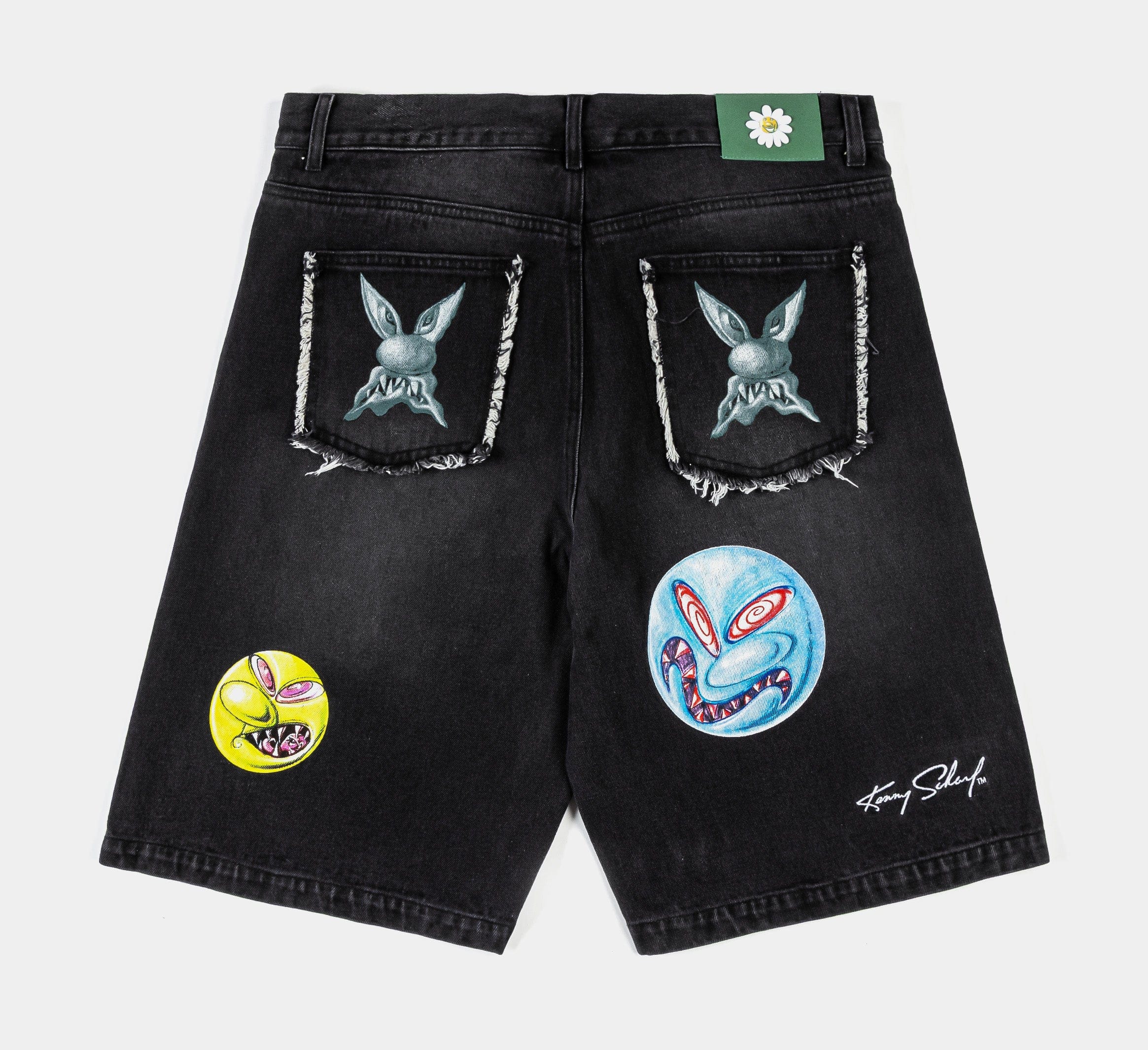 KENNY SCHARF X SP SP x Kenny Scharf All Over Print Washed Denim Mens Shorts (Black/Multicolor)