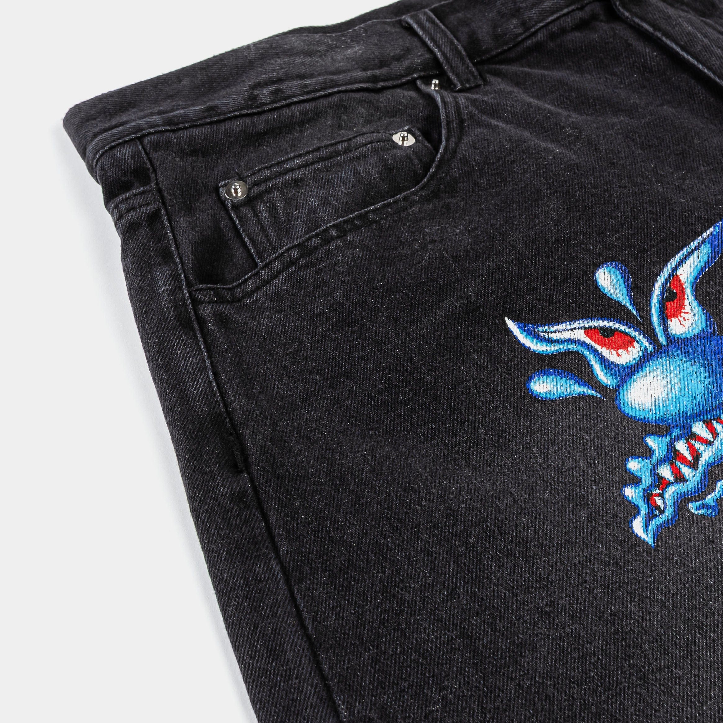 KENNY SCHARF X SP SP x Kenny Scharf All Over Print Washed Denim Mens Shorts (Black/Multicolor)