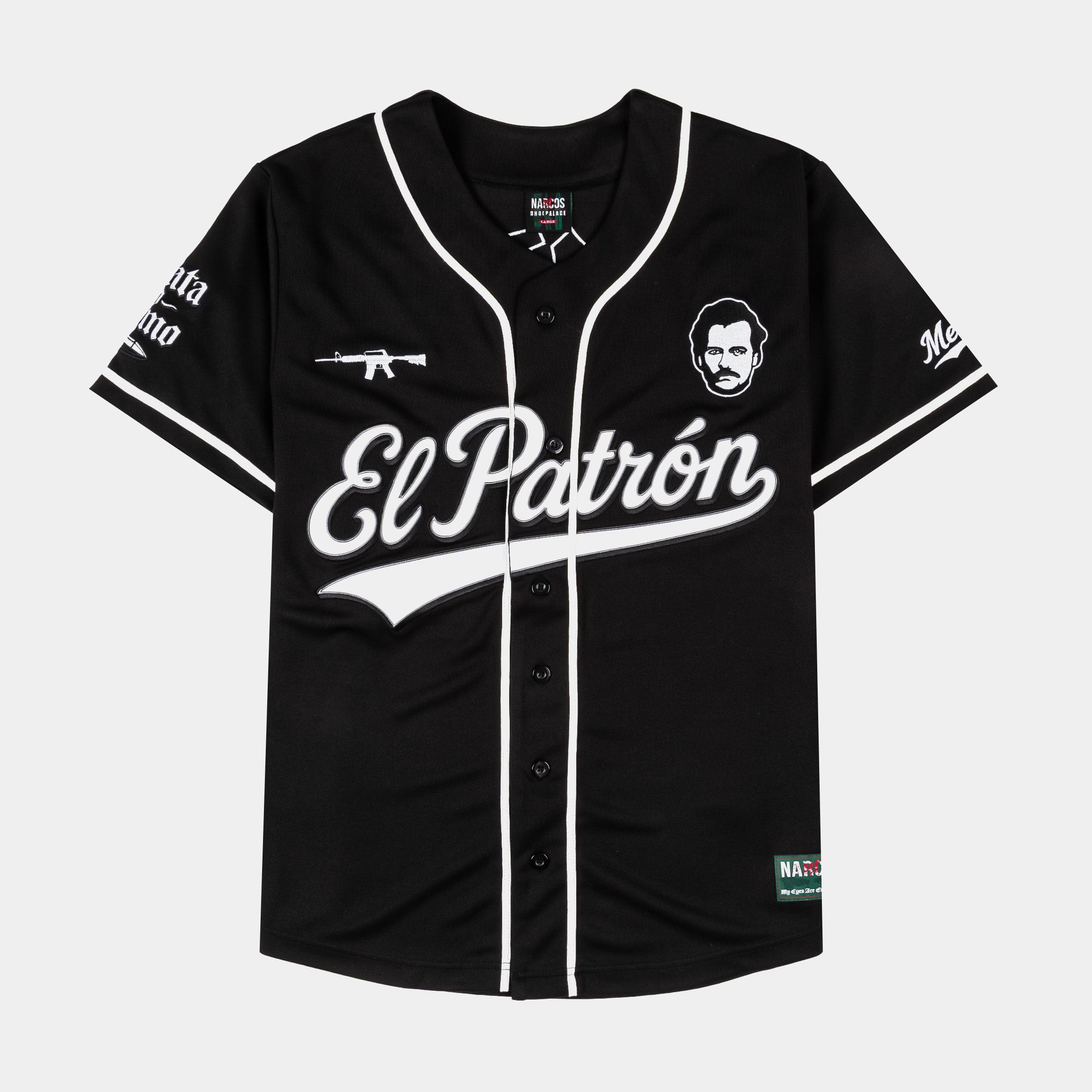 NARCOS X SP SP x Narcos Bandits Baseball Mens Jersey (Black/White)
