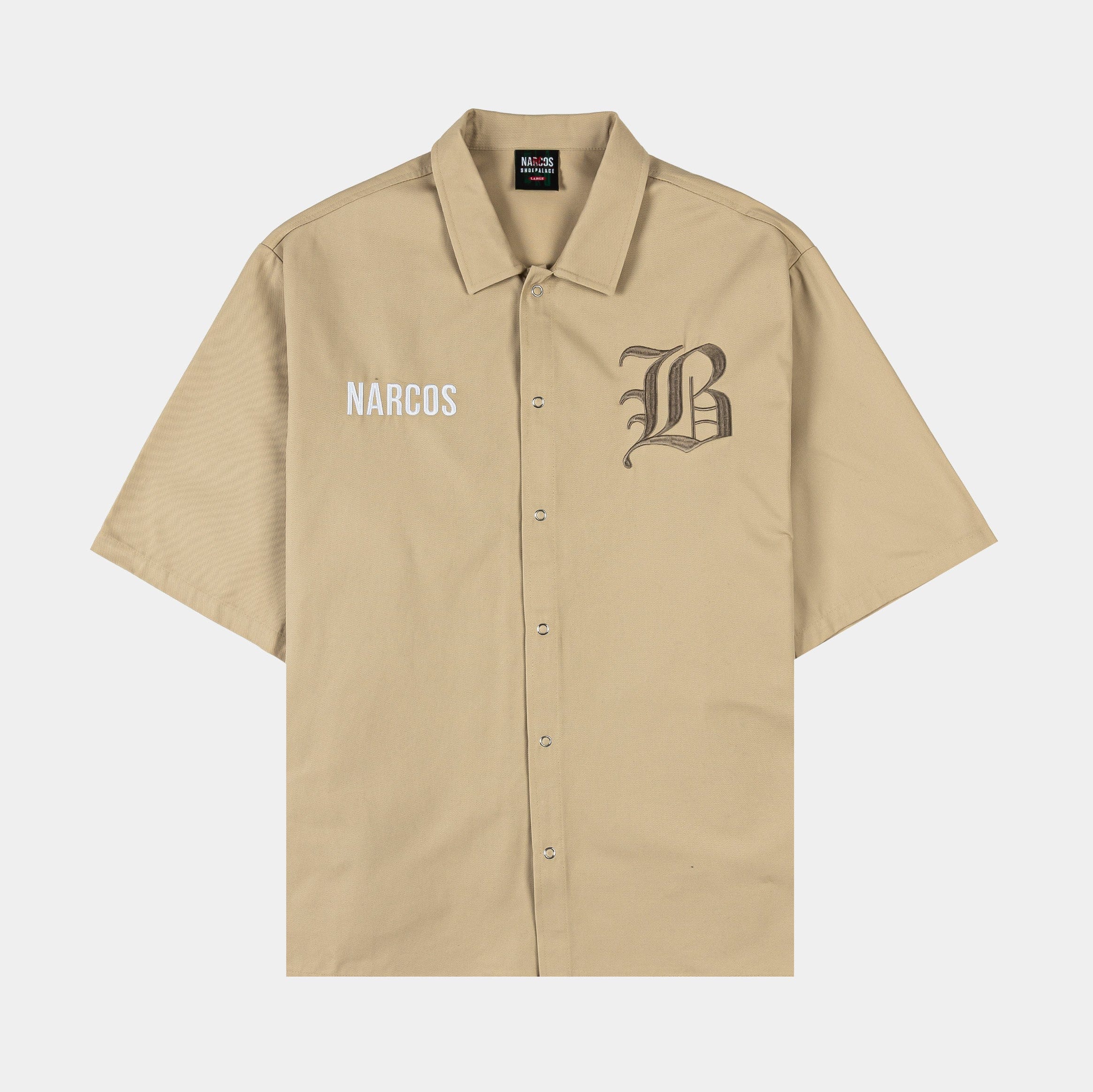 NARCOS X SP SP x Narcos Bandits Button Up Mens Short Sleeve Shirt (Beige/White)