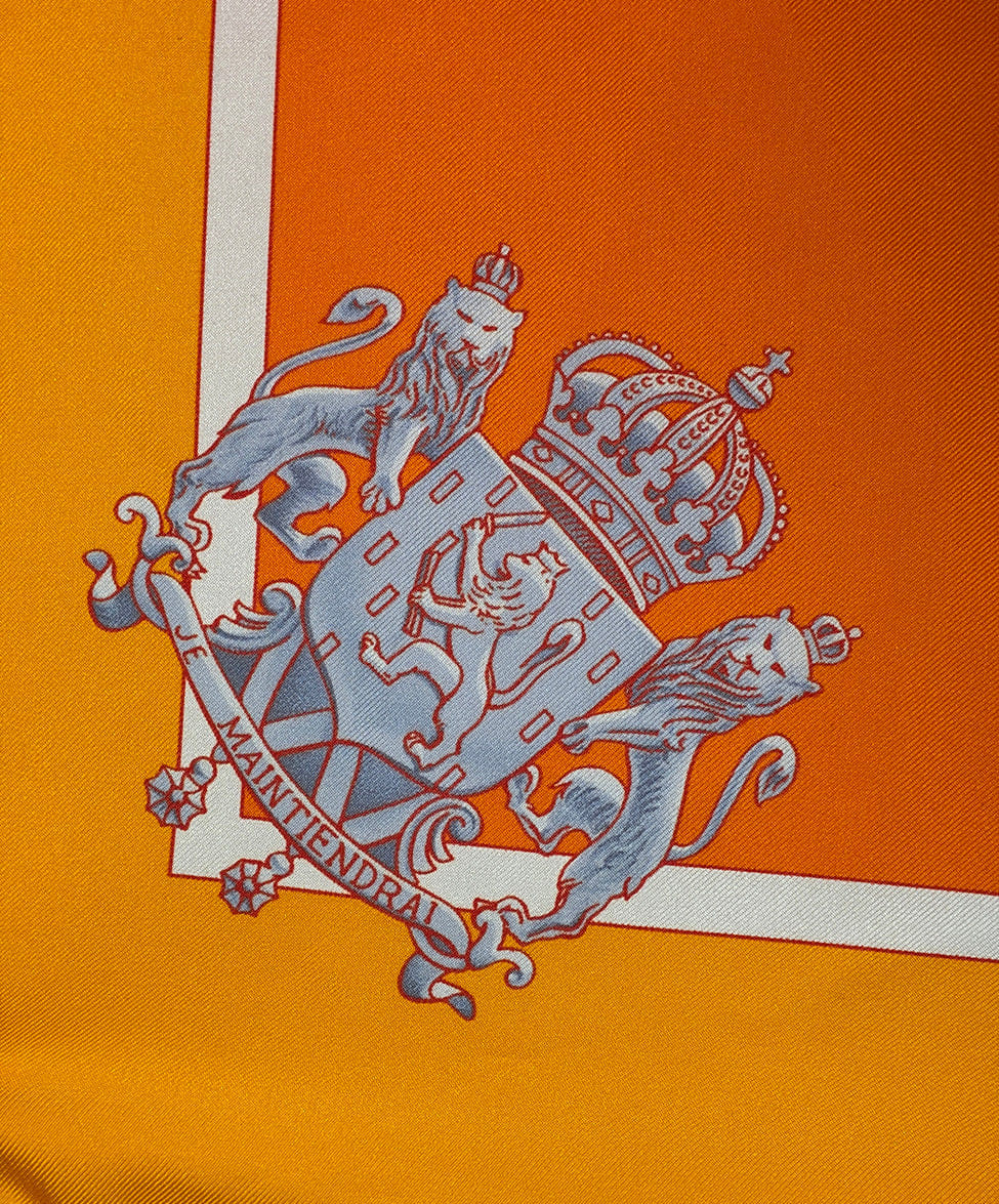 Hermes Harnais de Cour en Patch Orange Silk Scarf