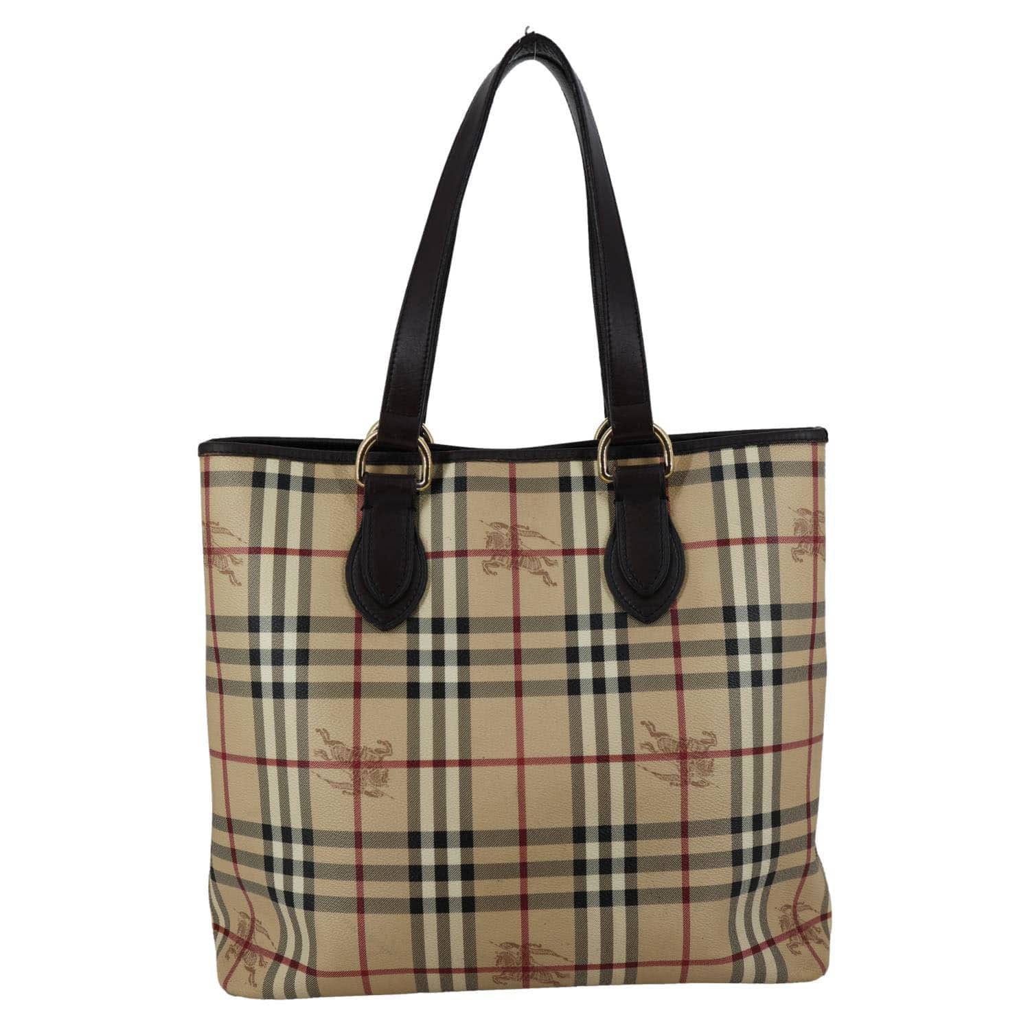 BURBERRY Onslow Haymarket Check Coated Canvas Tote Bag Beige