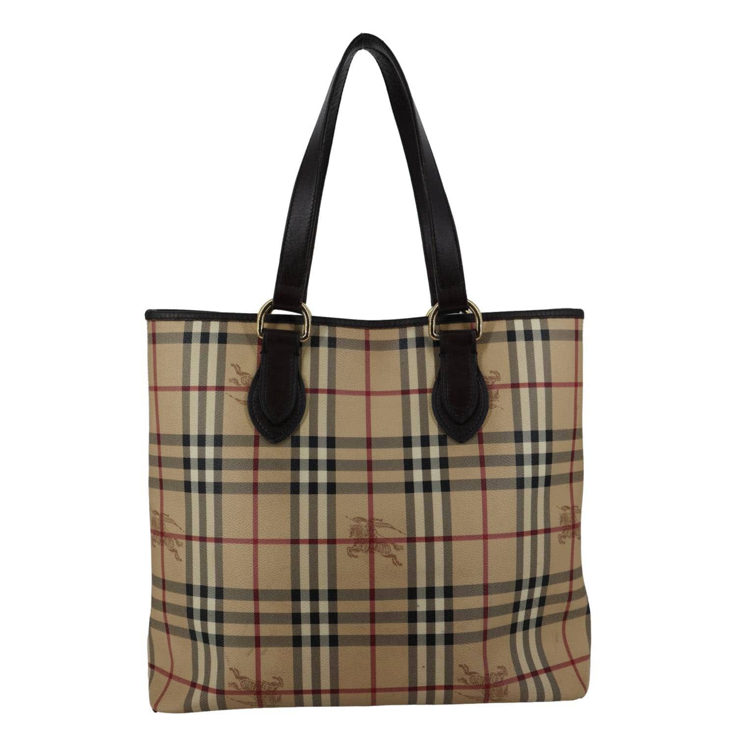 BURBERRY Onslow Haymarket Check Coated Canvas Tote Bag Beige