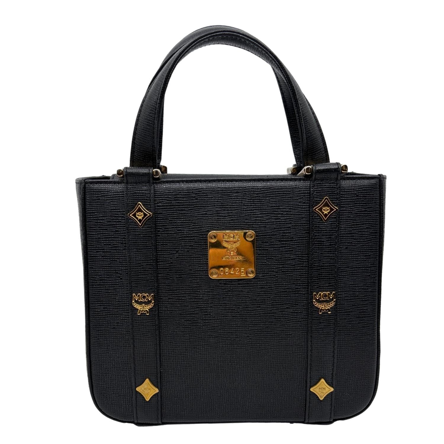 MCM Studded Saffiano Leather Tote Bag Black