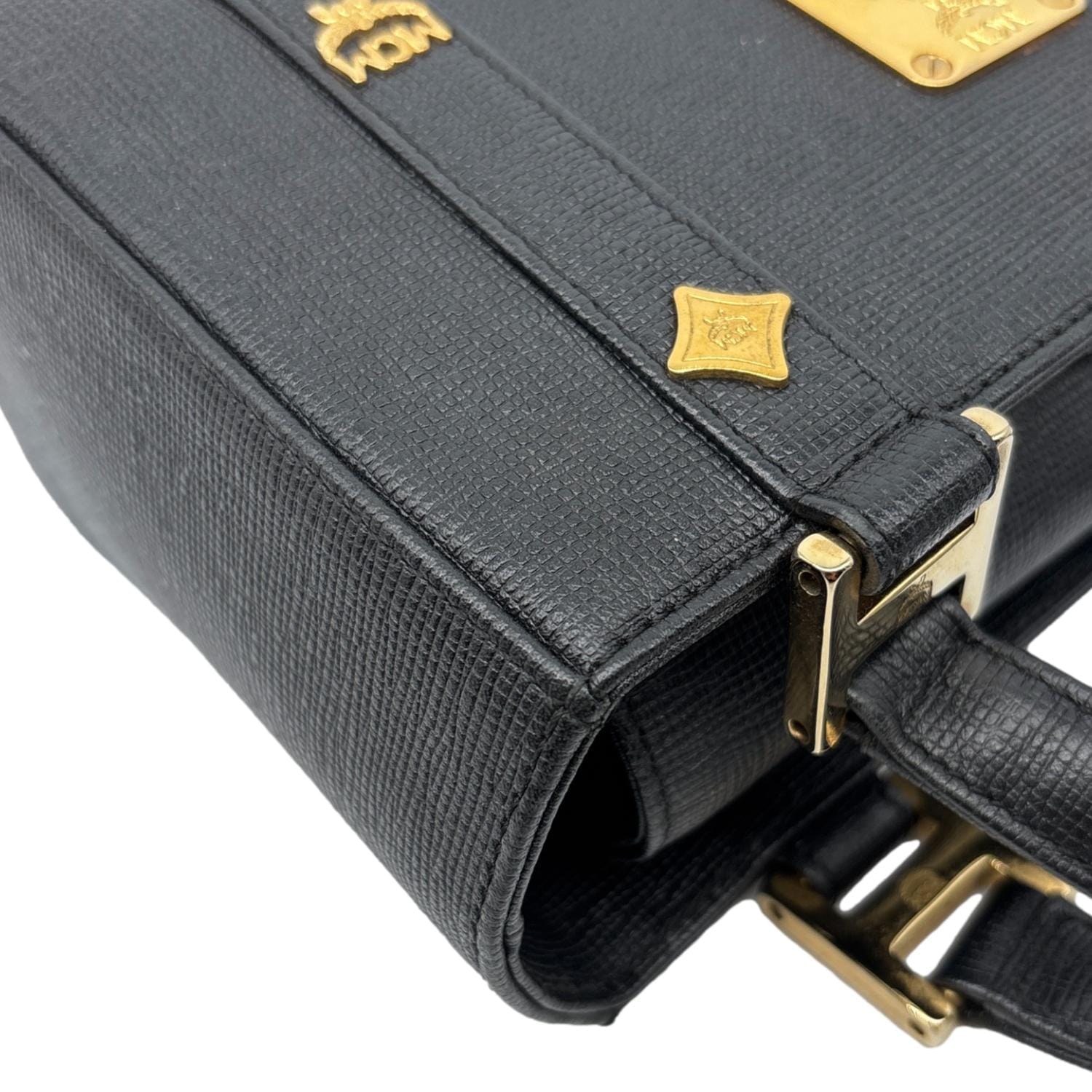 MCM Studded Saffiano Leather Tote Bag Black