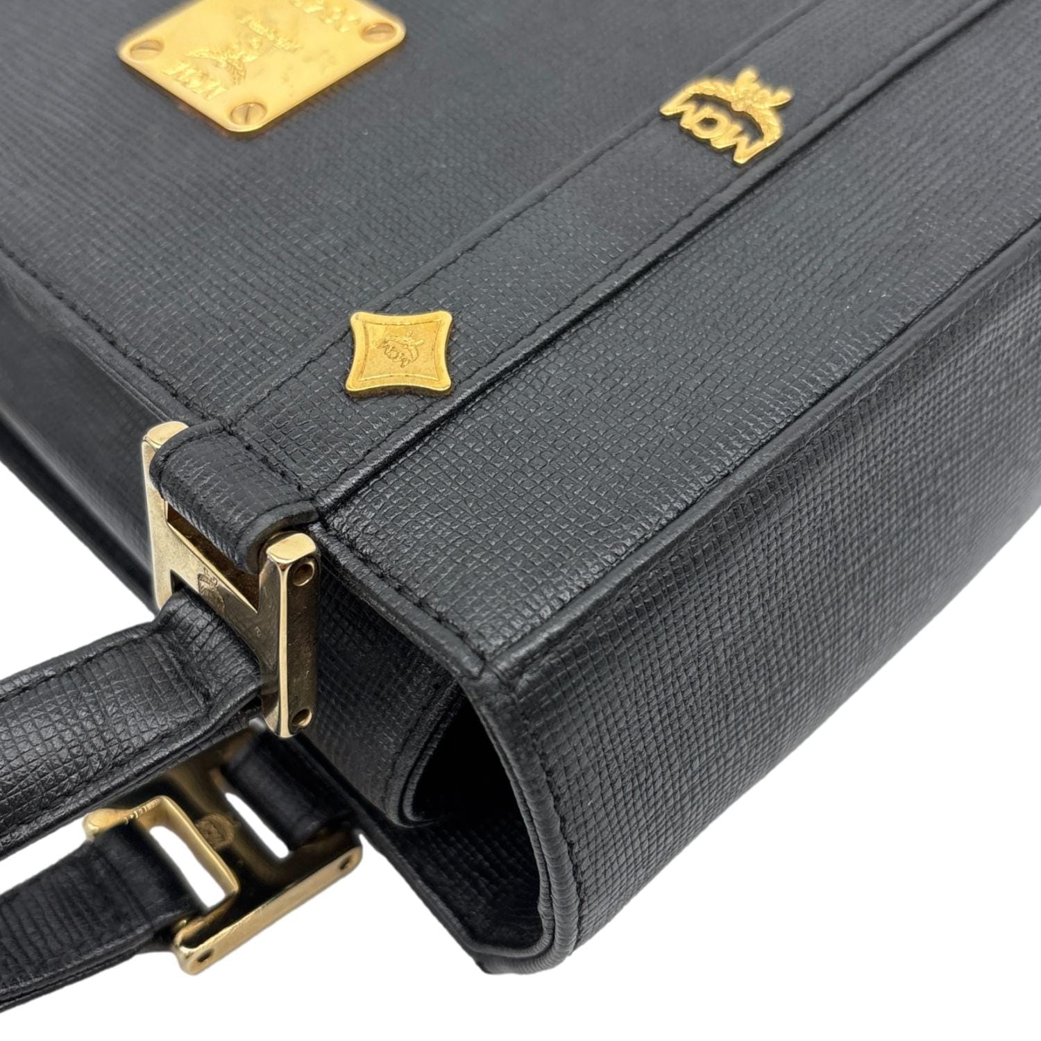 MCM Studded Saffiano Leather Tote Bag Black