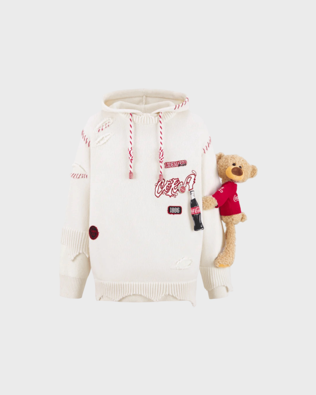 Coca-Cola 13De Marzo X Coca-Cola Bear Destroyed Knit Hoodie White