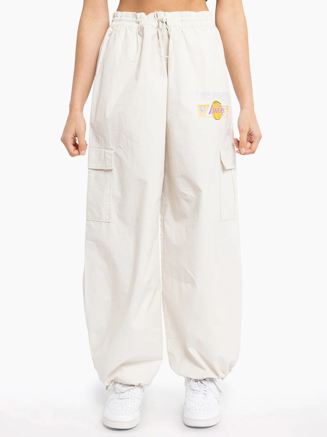 Mitchell & Ness Women's L.A Lakers Stripes LOGO Parachute Cargo Pants