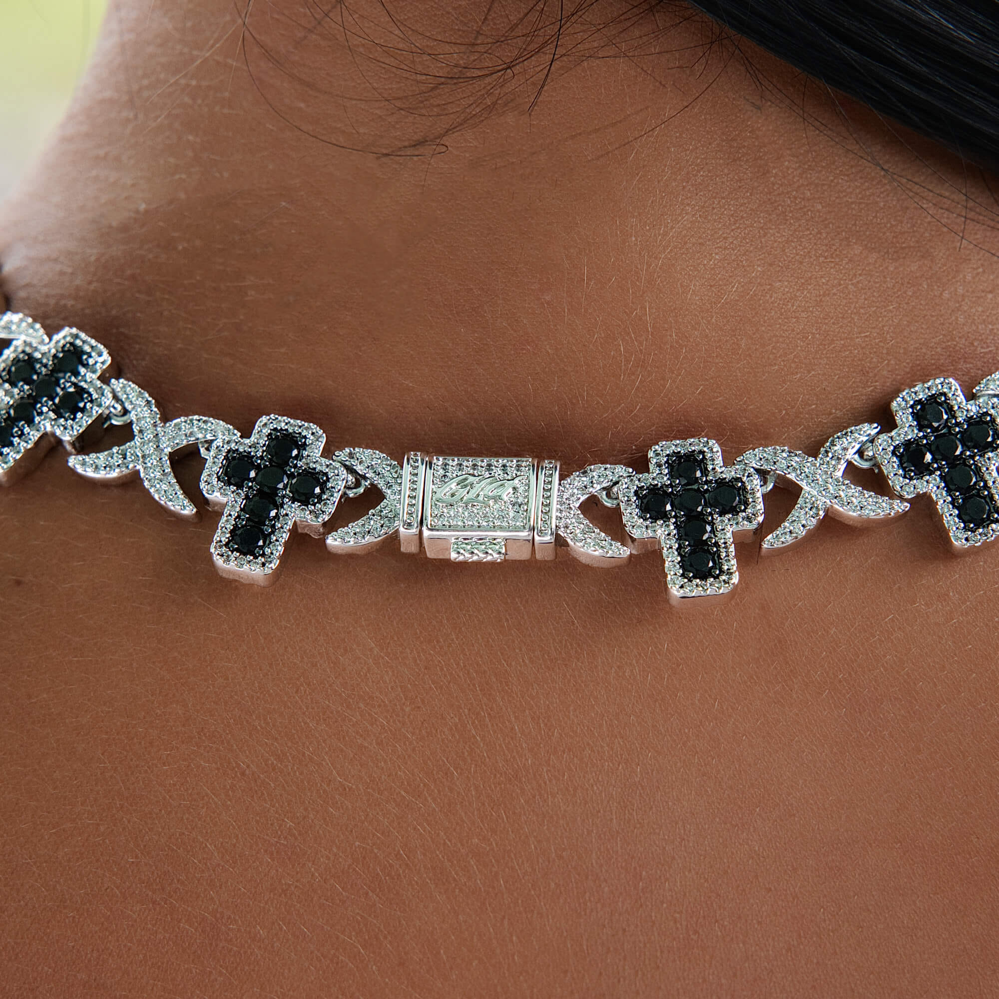 GLD Women Diamond Multi Cross Black Necklace in White Gold