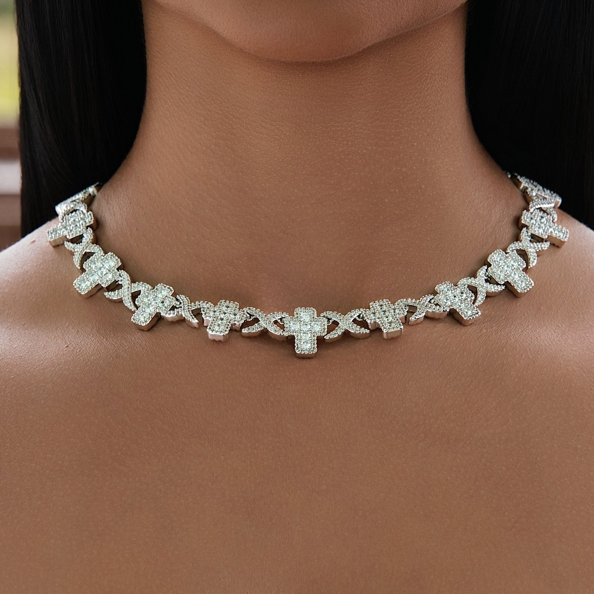 GLD Women Diamond Multi Cross Necklace in White Gold