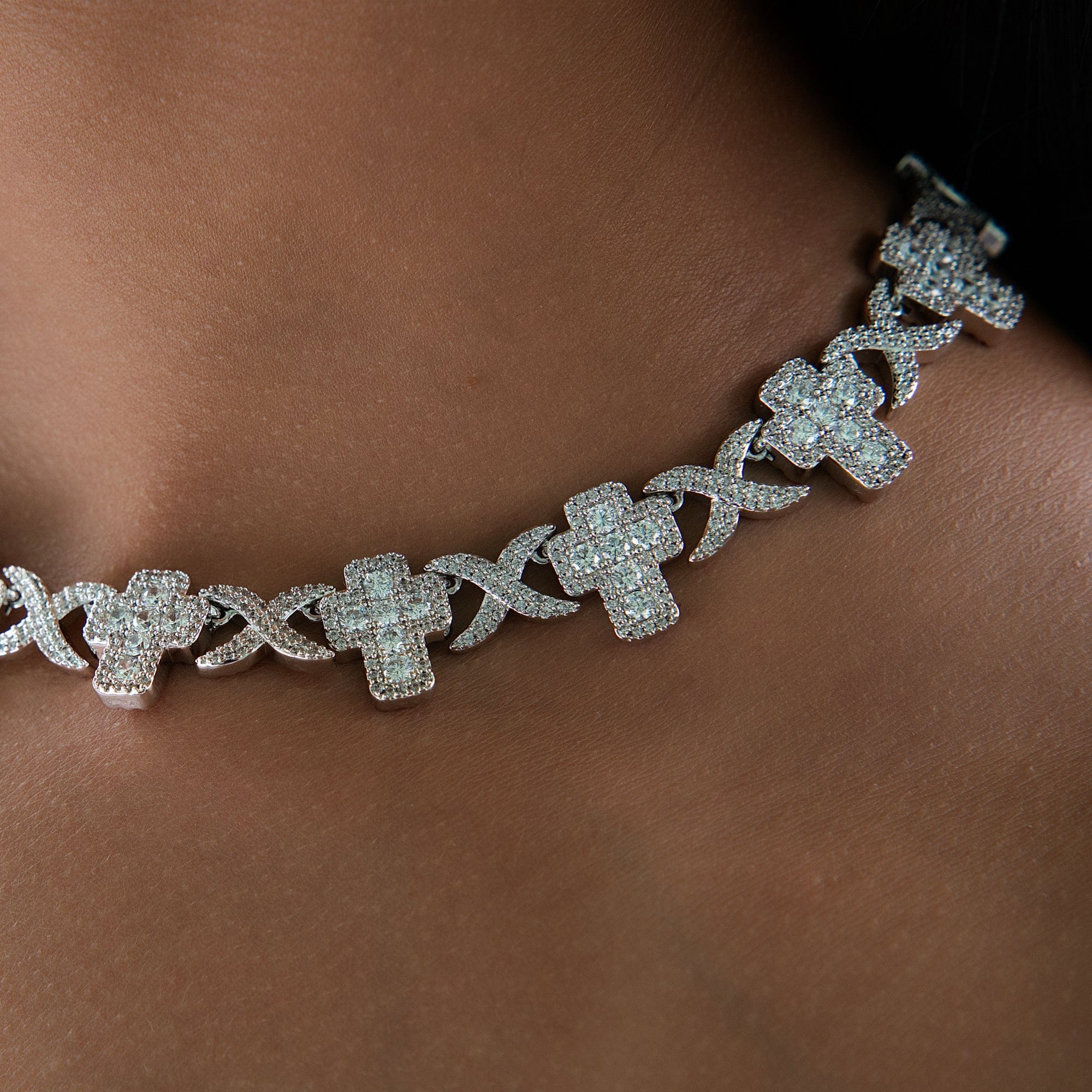 GLD Women Diamond Multi Cross Necklace in White Gold