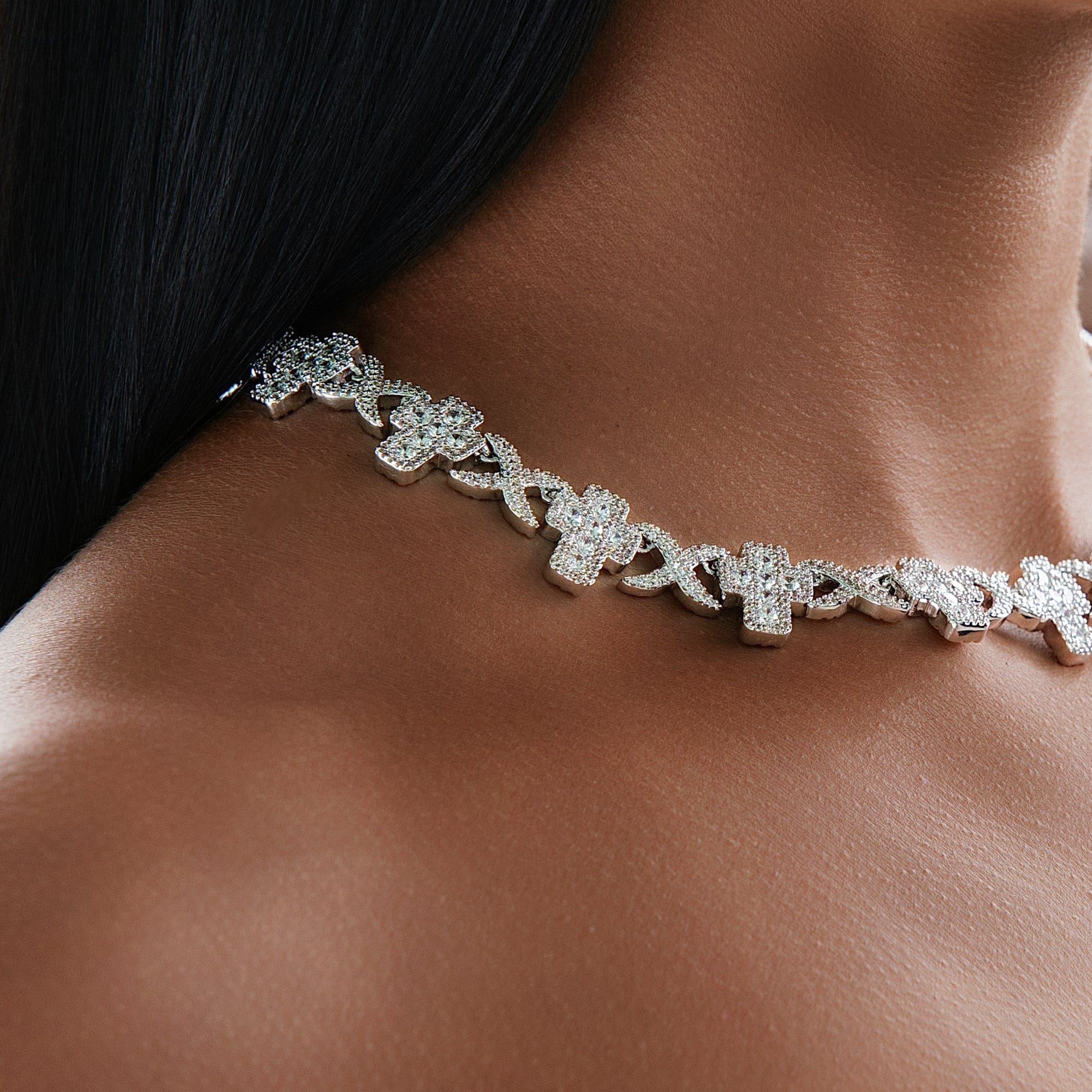 GLD Women Diamond Multi Cross Necklace in White Gold