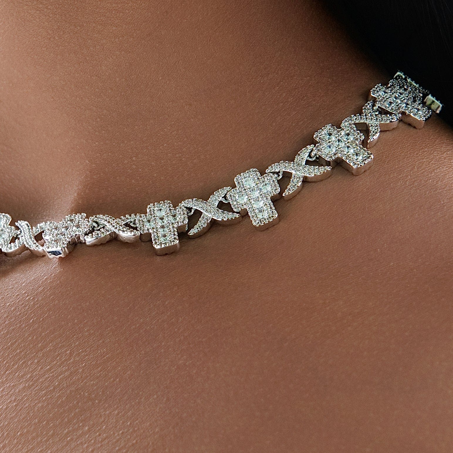 GLD Women Diamond Multi Cross Necklace in White Gold