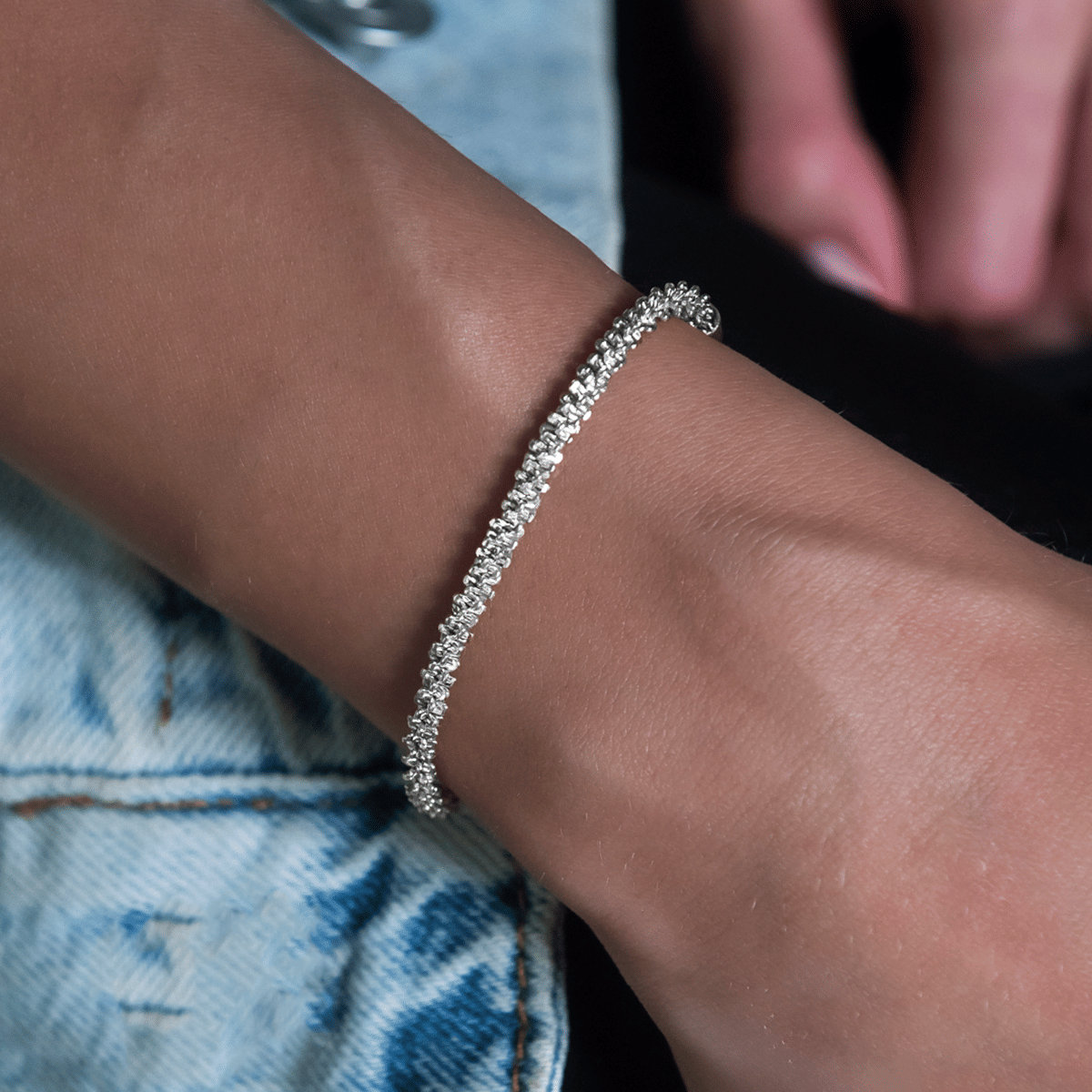 GLD PROMO - WOMEN Popcorn Bracelet in White Gold- 4mm