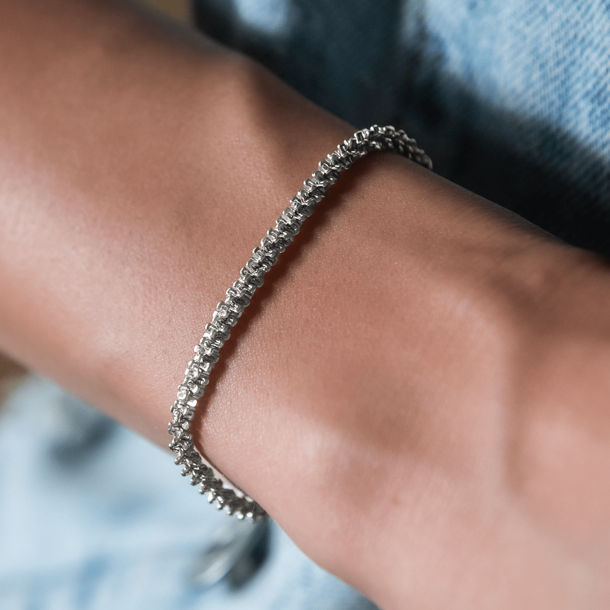 GLD PROMO - WOMEN Popcorn Bracelet in White Gold- 4mm