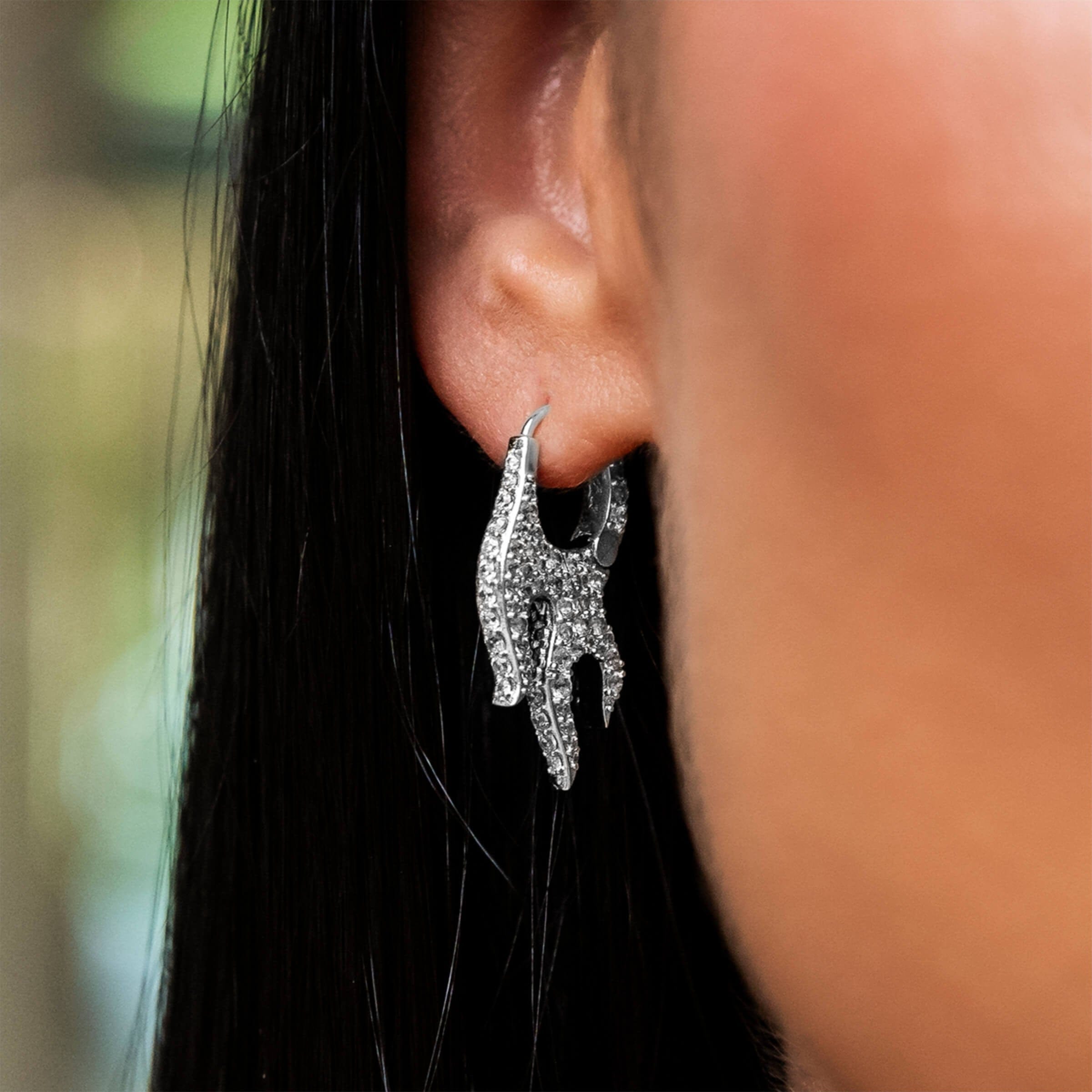 GLD Women Diamond Flame Hoop Earrings in White Gold