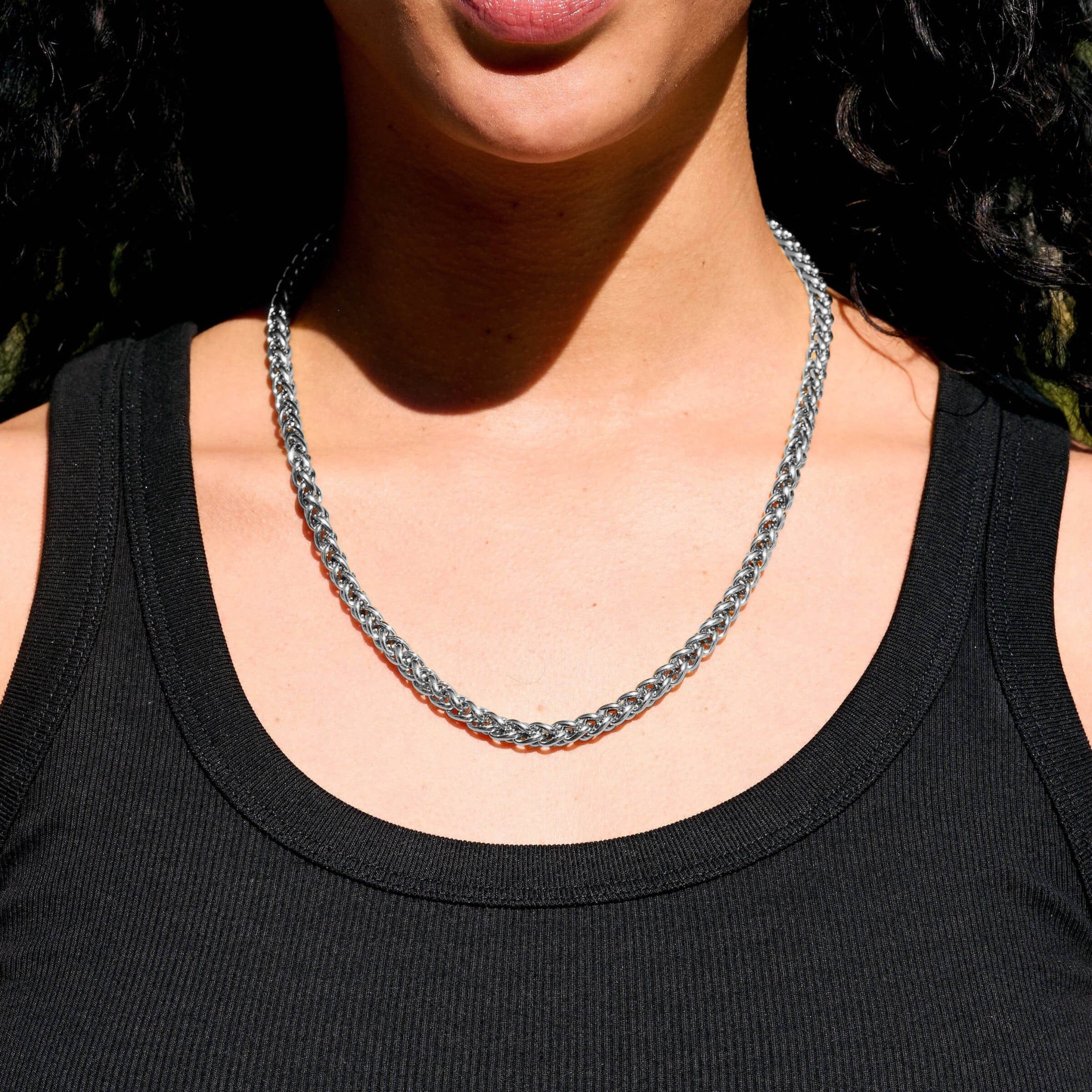 GLD Women Palm Chain Necklace in White Gold- 6mm