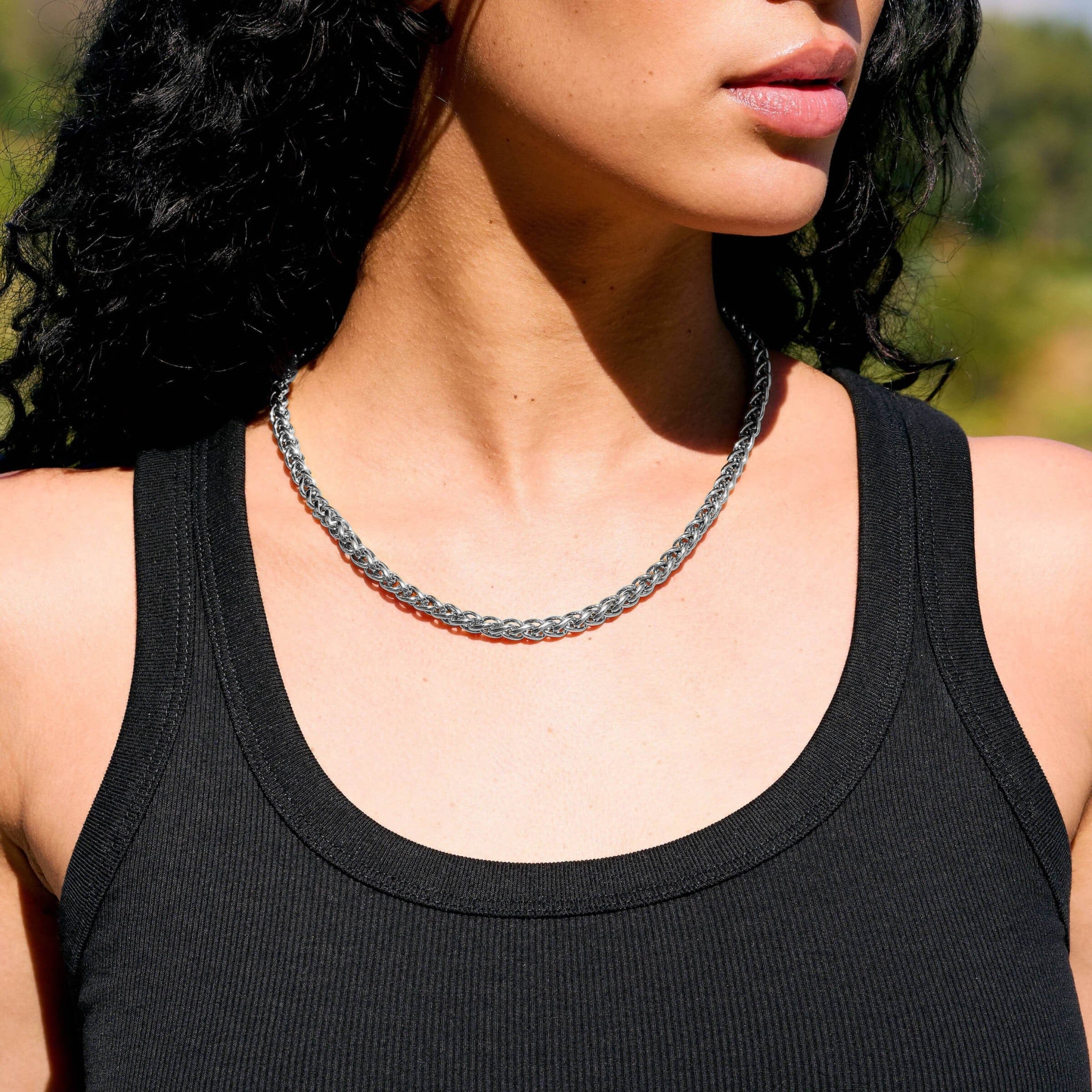 GLD Women Palm Chain Necklace in White Gold- 6mm