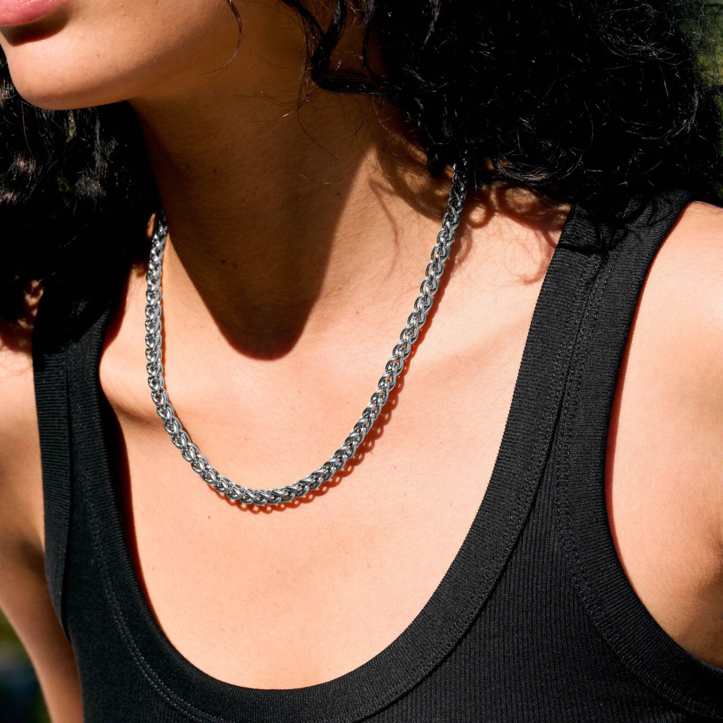GLD Women Palm Chain Necklace in White Gold- 6mm