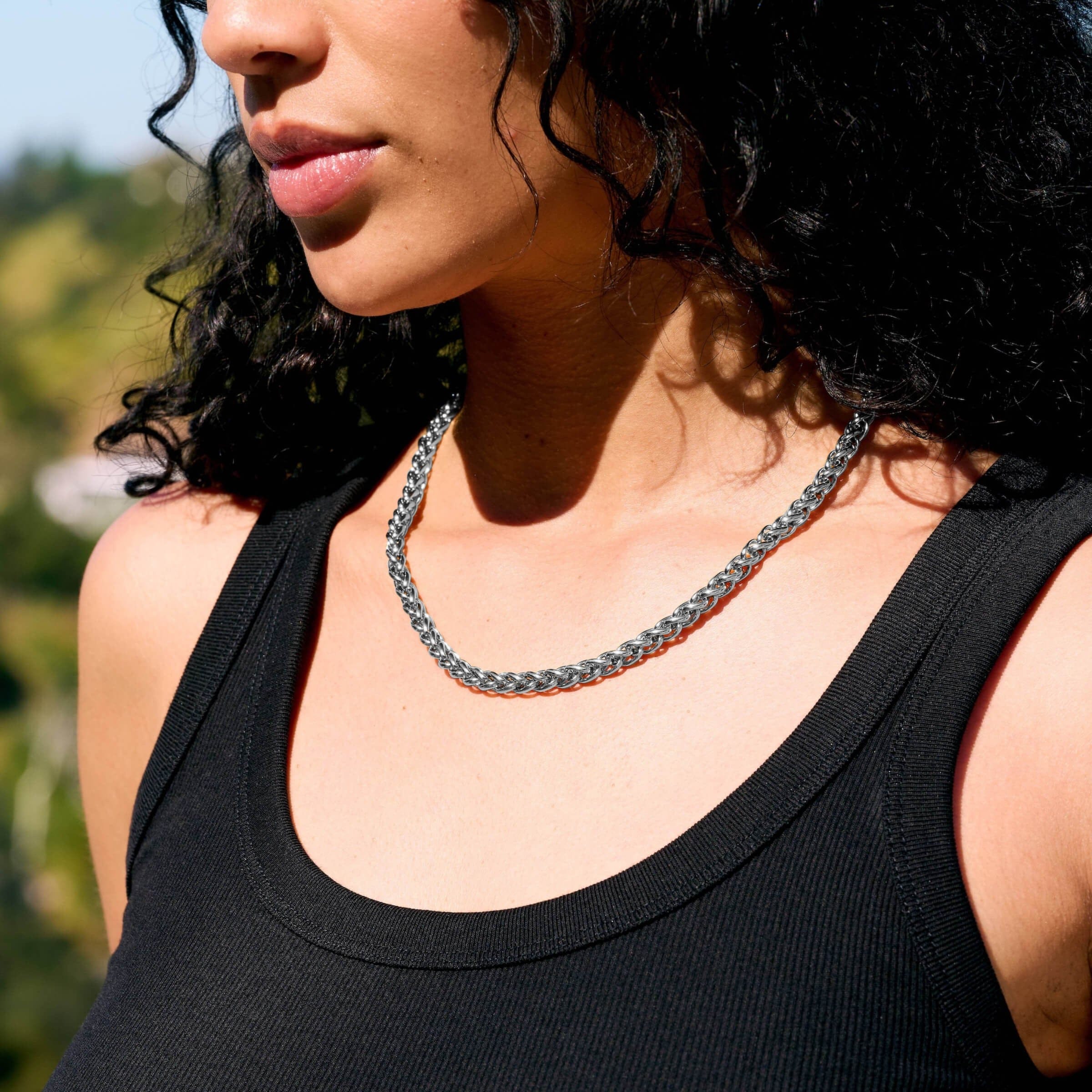 GLD Women Palm Chain Necklace in White Gold- 6mm