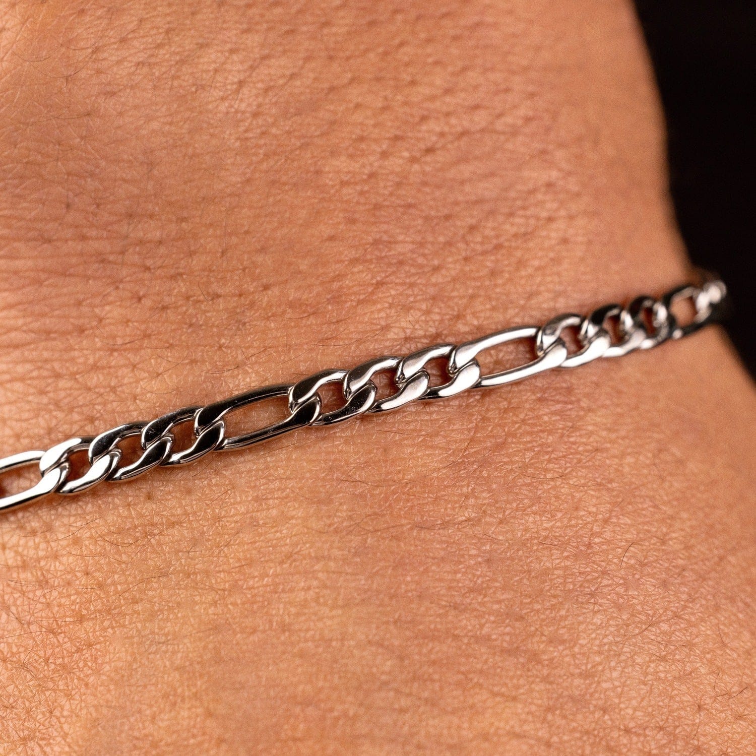 GLD PROMO Figaro Bracelet in White Gold - 4mm