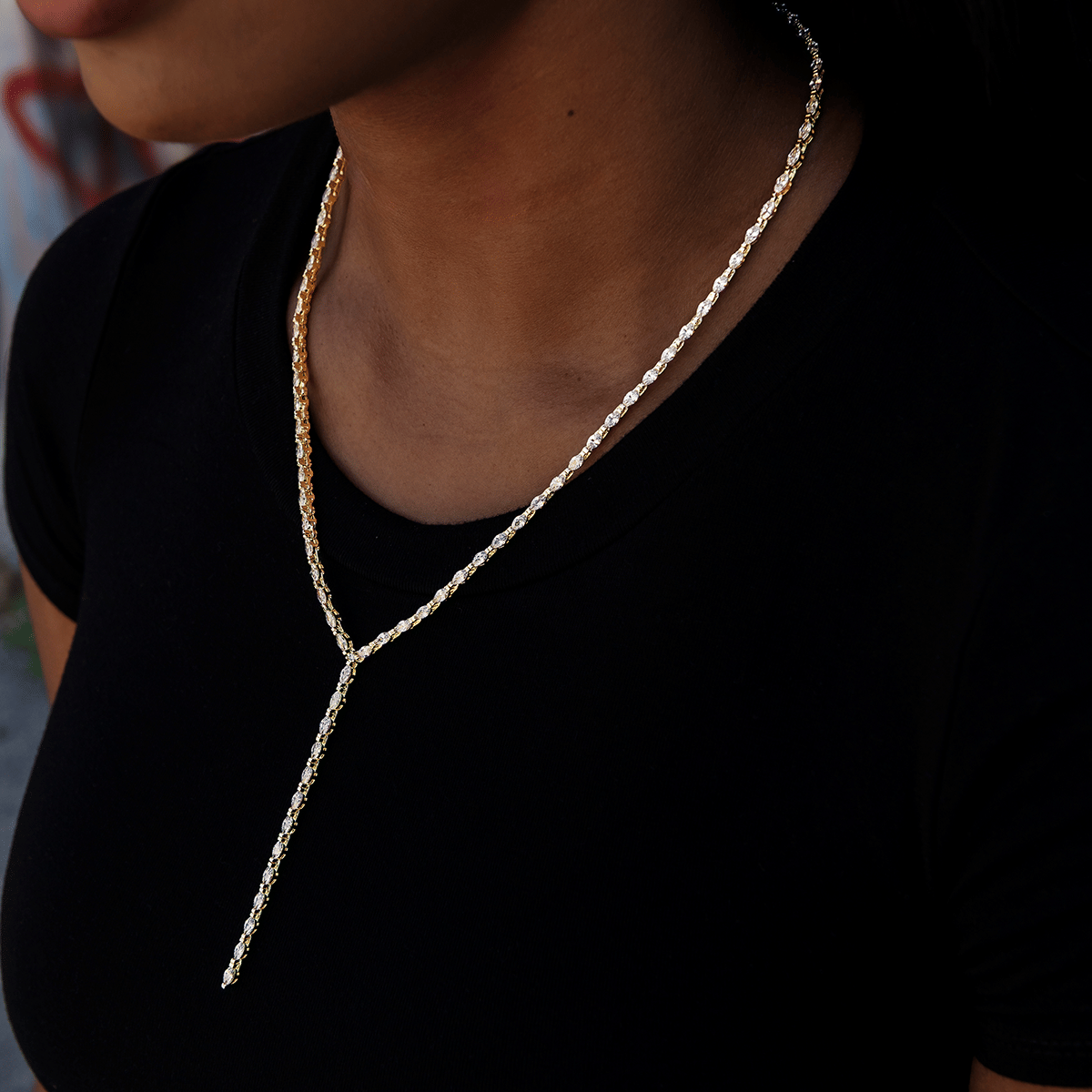 GLD PROMO - WOMEN Diamond Marquise Stone Lariat Necklace in Yellow Gold