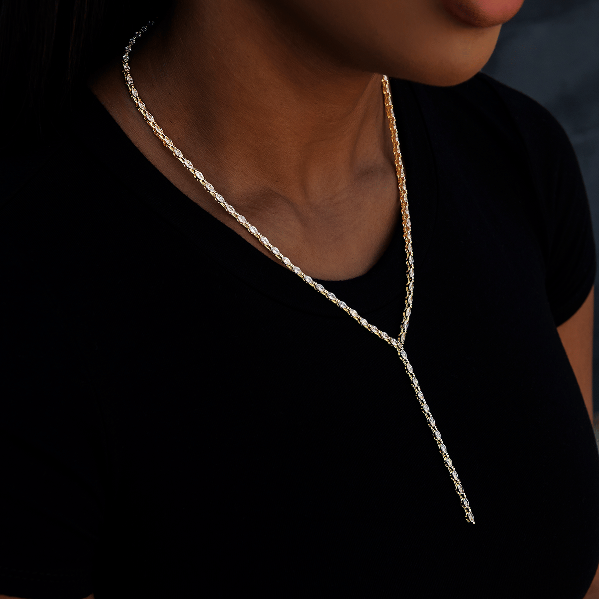 GLD PROMO - WOMEN Diamond Marquise Stone Lariat Necklace in Yellow Gold