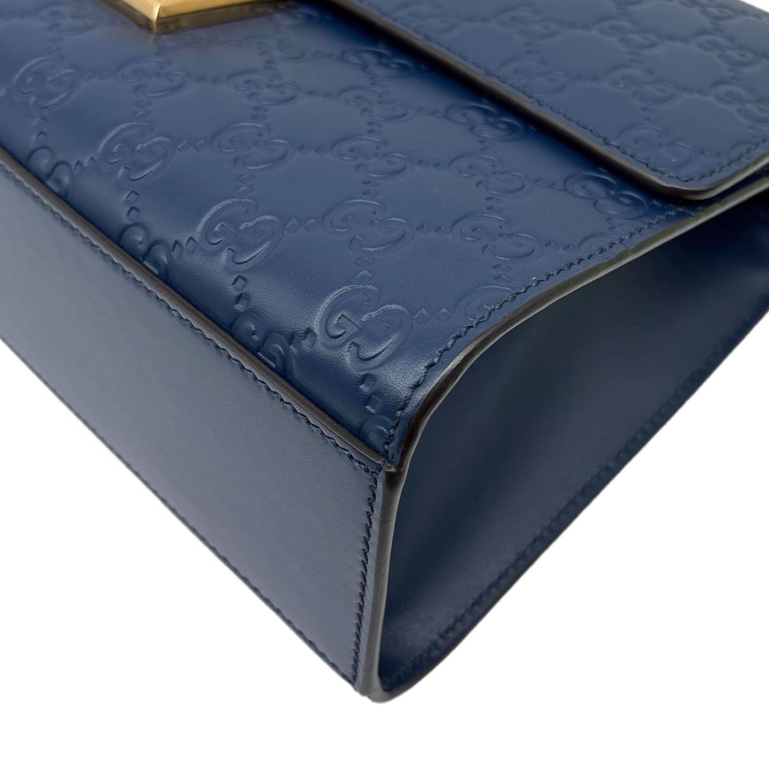 GUCCI Padlock Medium GG Leather Chain Shoulder Bag Navy Blue 409486