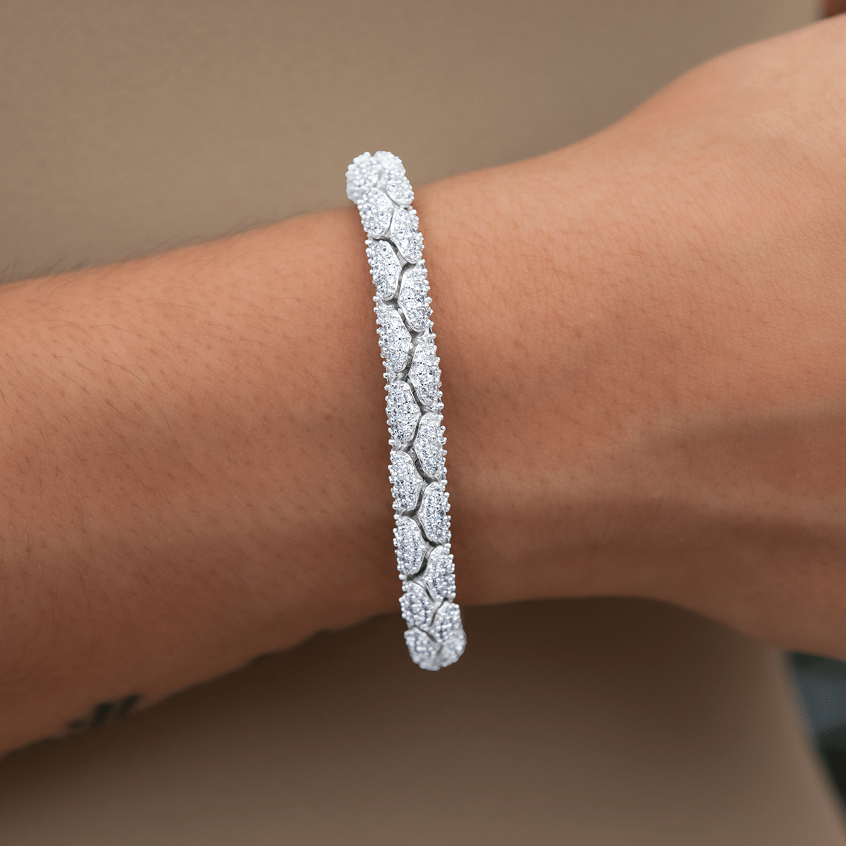 GLD PROMO - WOMEN Diamond Pave Snake Link Bracelet in White Gold-6mm