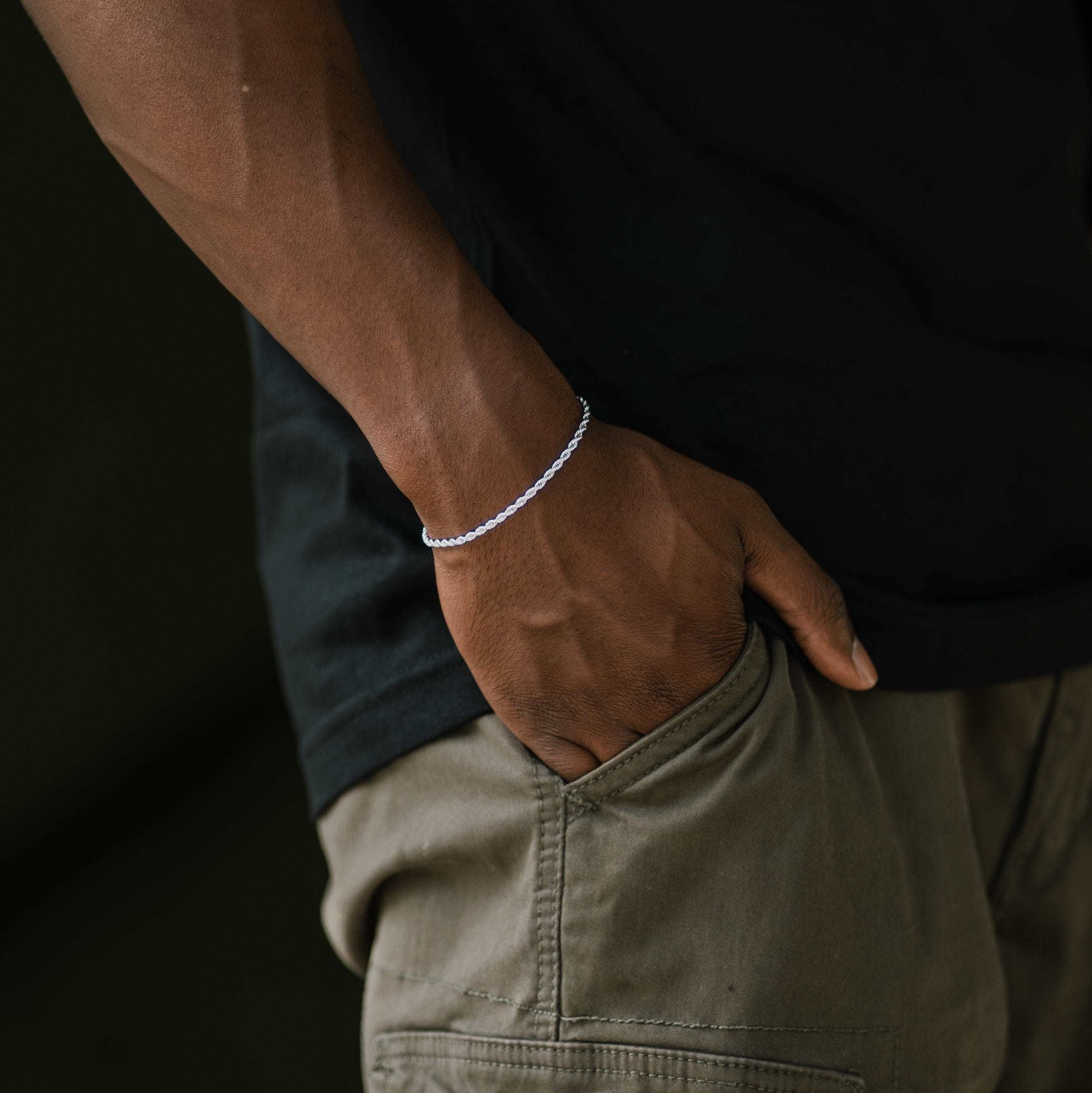 GLD PROMO Rope Bracelet in White Gold (Adjustable)- 2mm