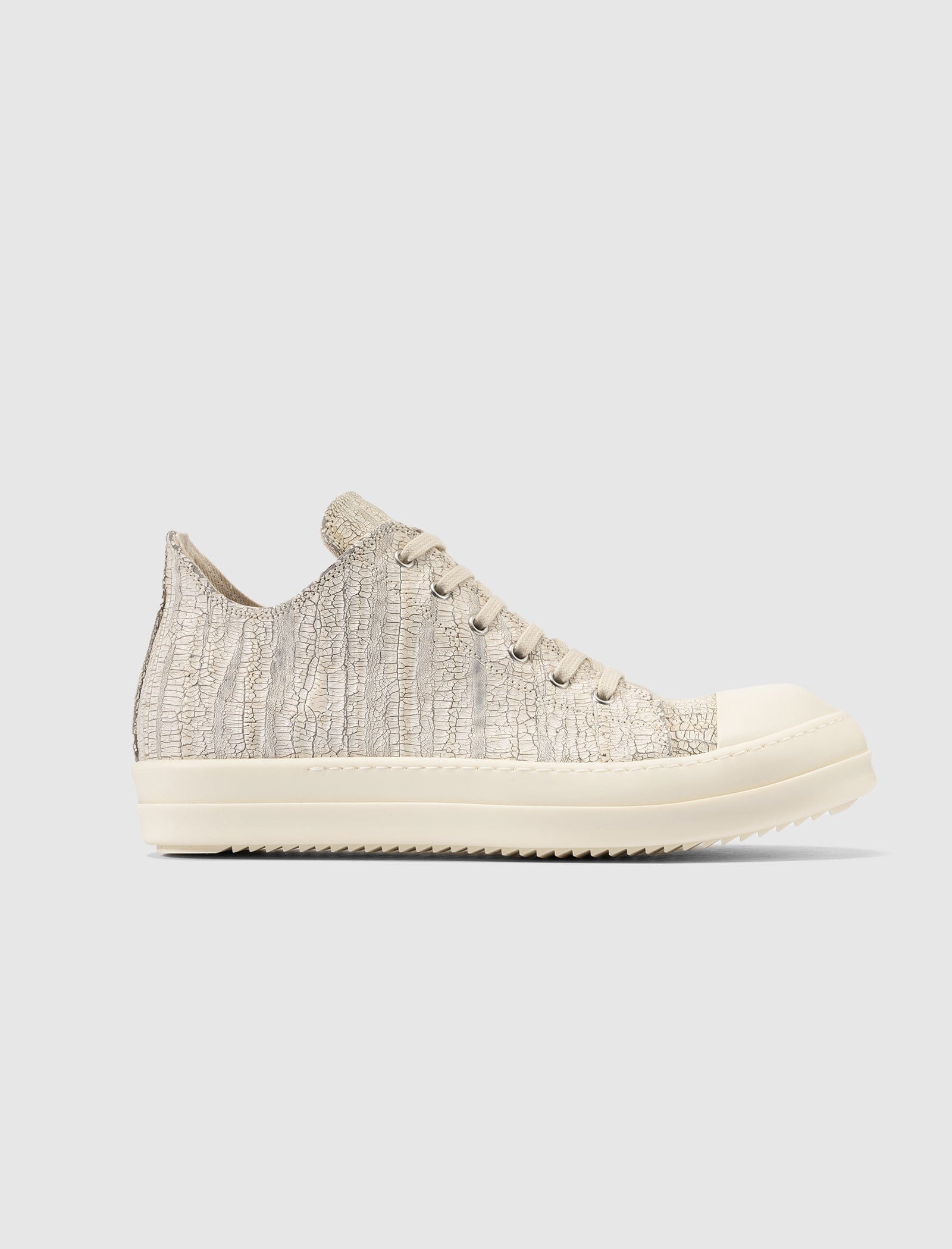 RICK OWENS DRK SHDW MEGACRUST STRETCH DENIM LOW SNEAKERS "BLACK/MILK"