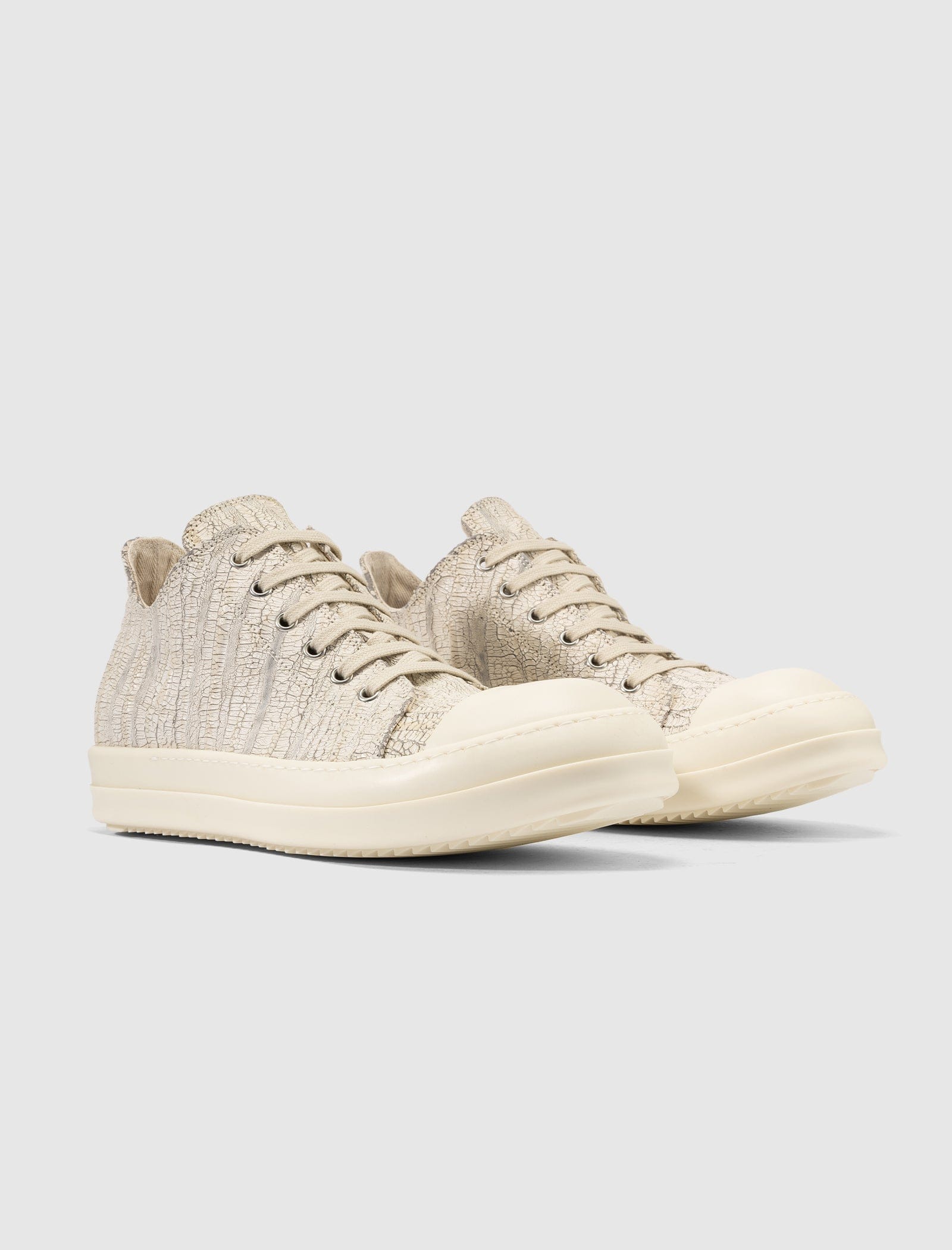 RICK OWENS DRK SHDW MEGACRUST STRETCH DENIM LOW SNEAKERS "BLACK/MILK"