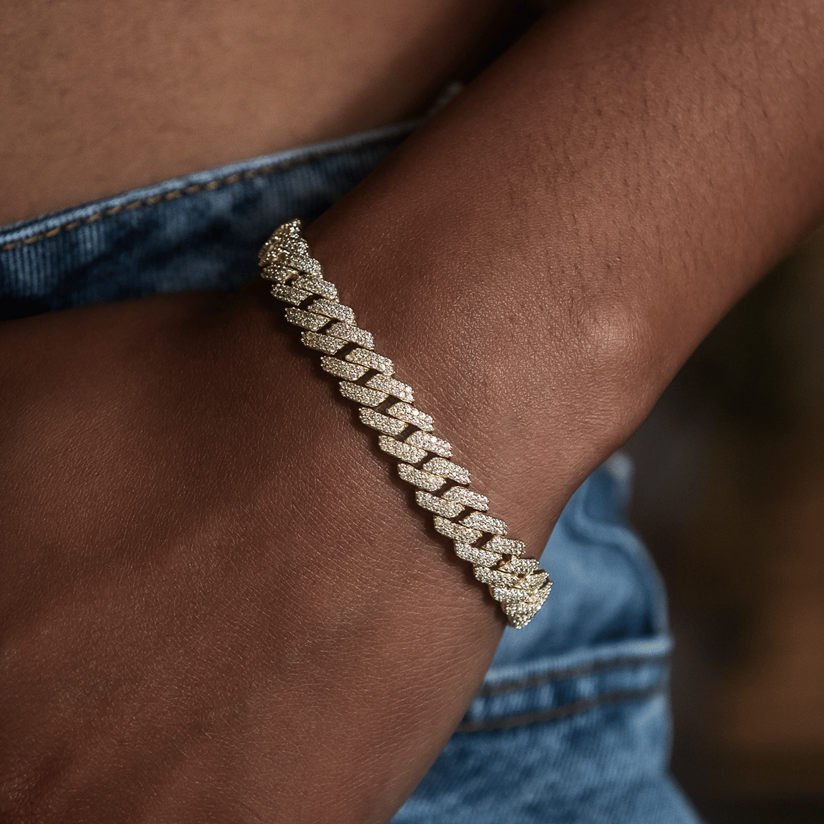 GLD Women Diamond Prong Cuban Bracelet in Yellow Gold- 8.5mm
