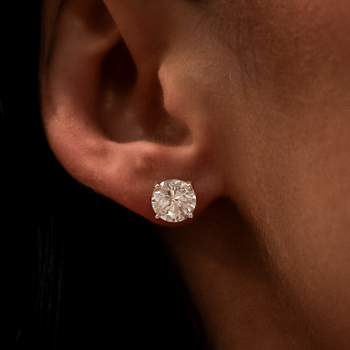 GLD Women 8mm Round Cut Diamond Stud Earrings in Yellow Gold