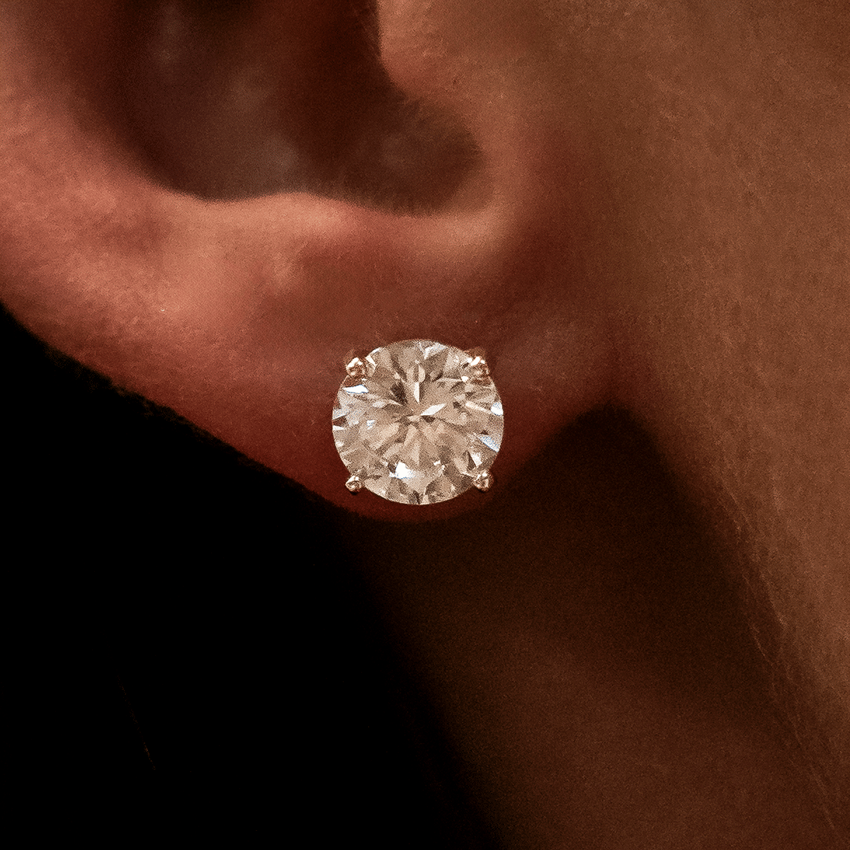 GLD Women 8mm Round Cut Diamond Stud Earrings in Yellow Gold