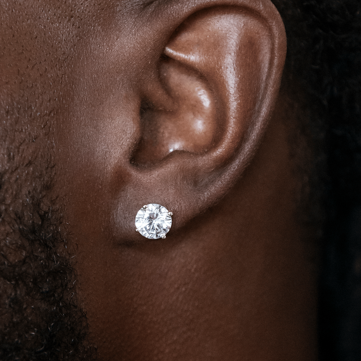 GLD Men 7mm Round Cut Diamond Stud Earrings in White Gold