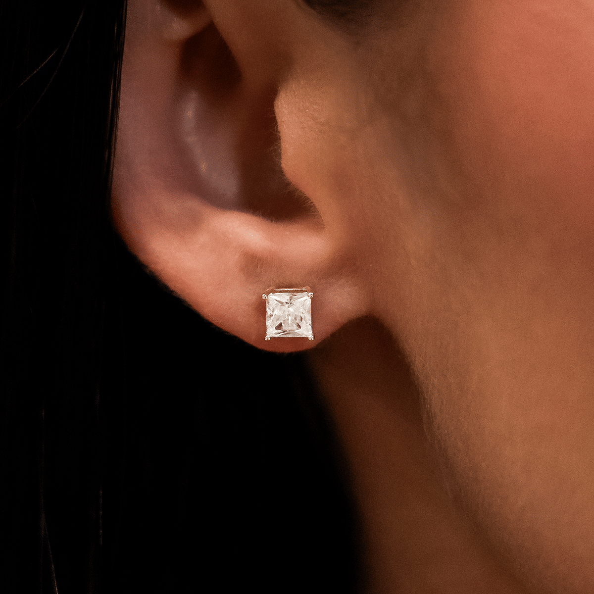 GLD Women 5mm Princess Cut Diamond Stud Earrings in Yellow Gold
